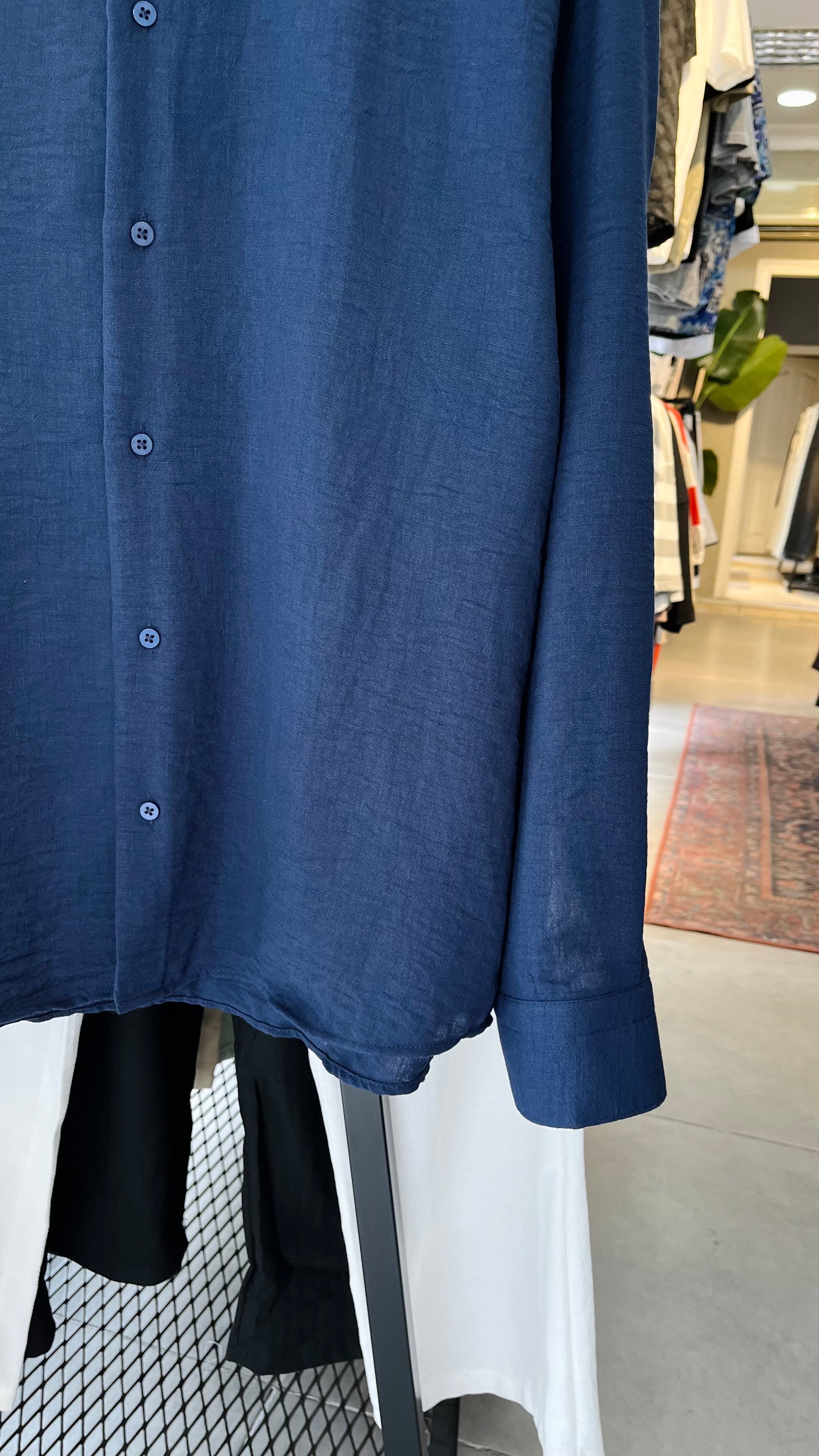 Oversize Lacivert Uzun Kollu Gömlek - Lacivert 5425