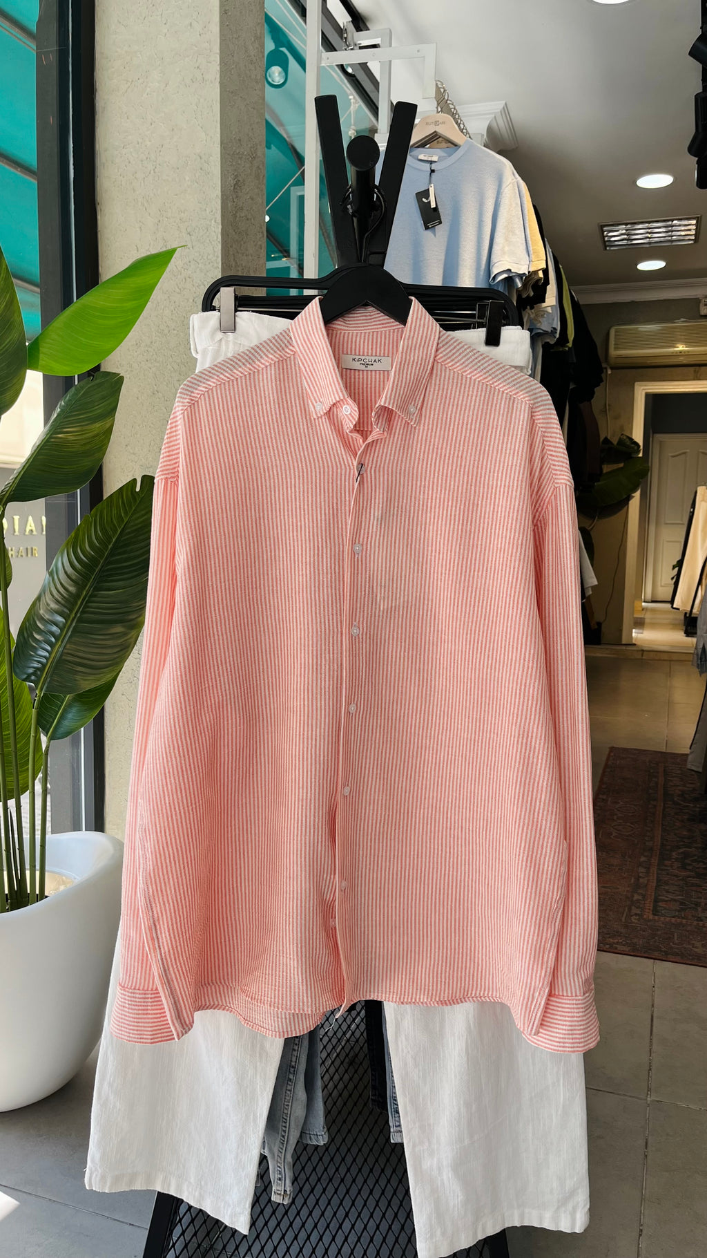 Oversize Kırmızı Beyaz Çizgili Uzun Kollu Gömlek 5450
