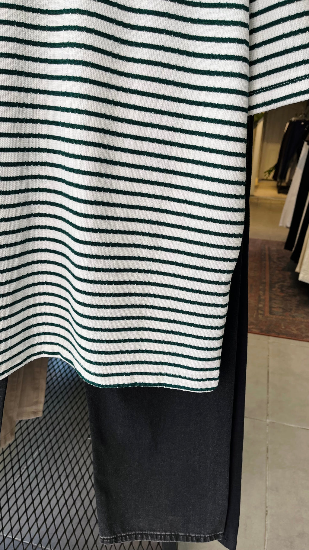 Oversize Beyaz Yeşil Çizgili Tshirt 9399