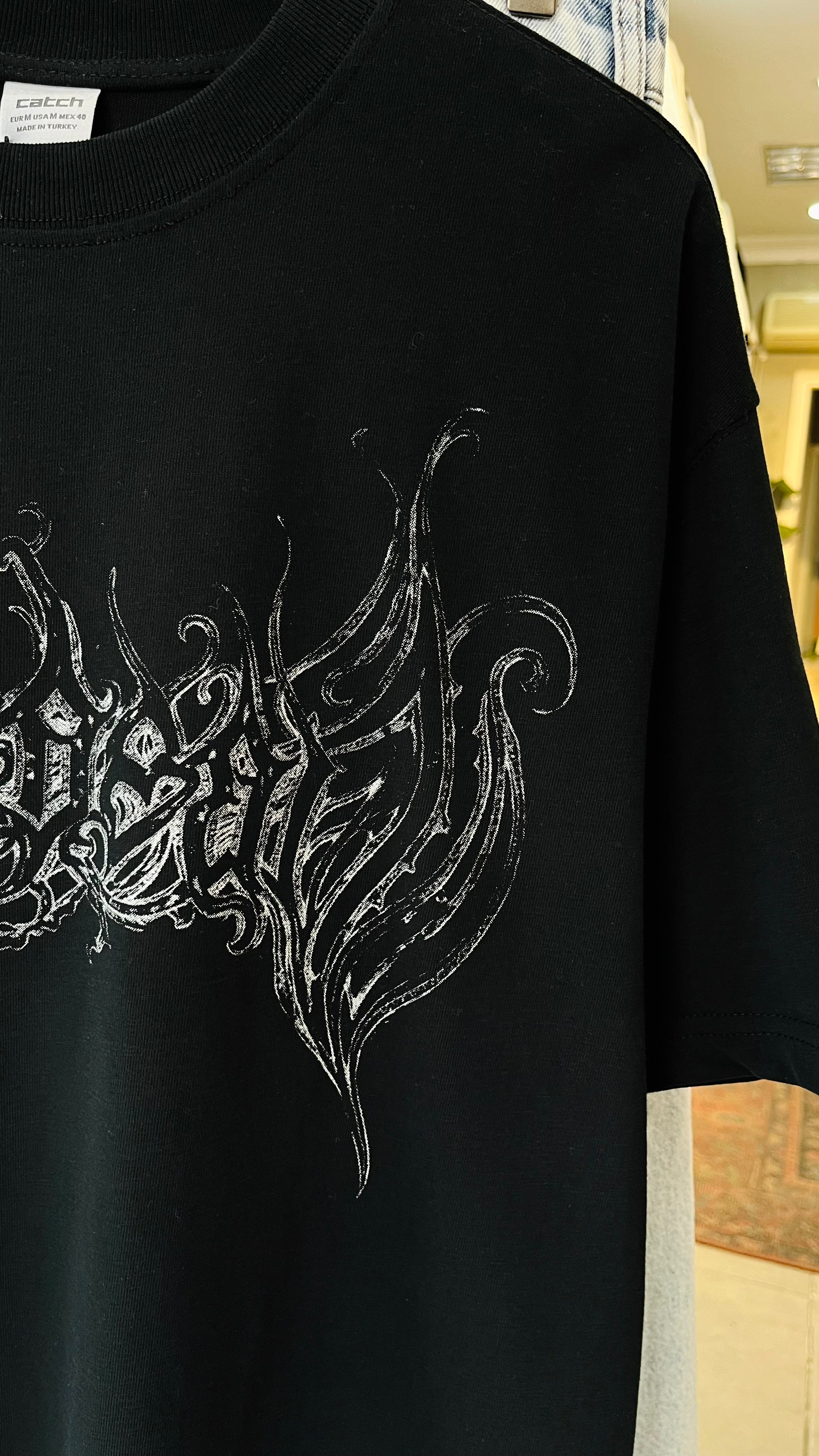 Oversize Siyah Baskılı Tshirt 9414
