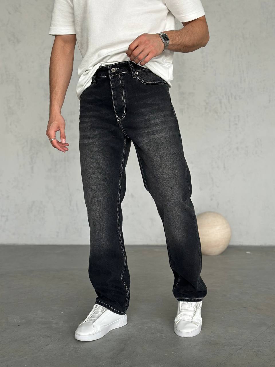 Baggy Siyah Yıkamalı Jean 3328