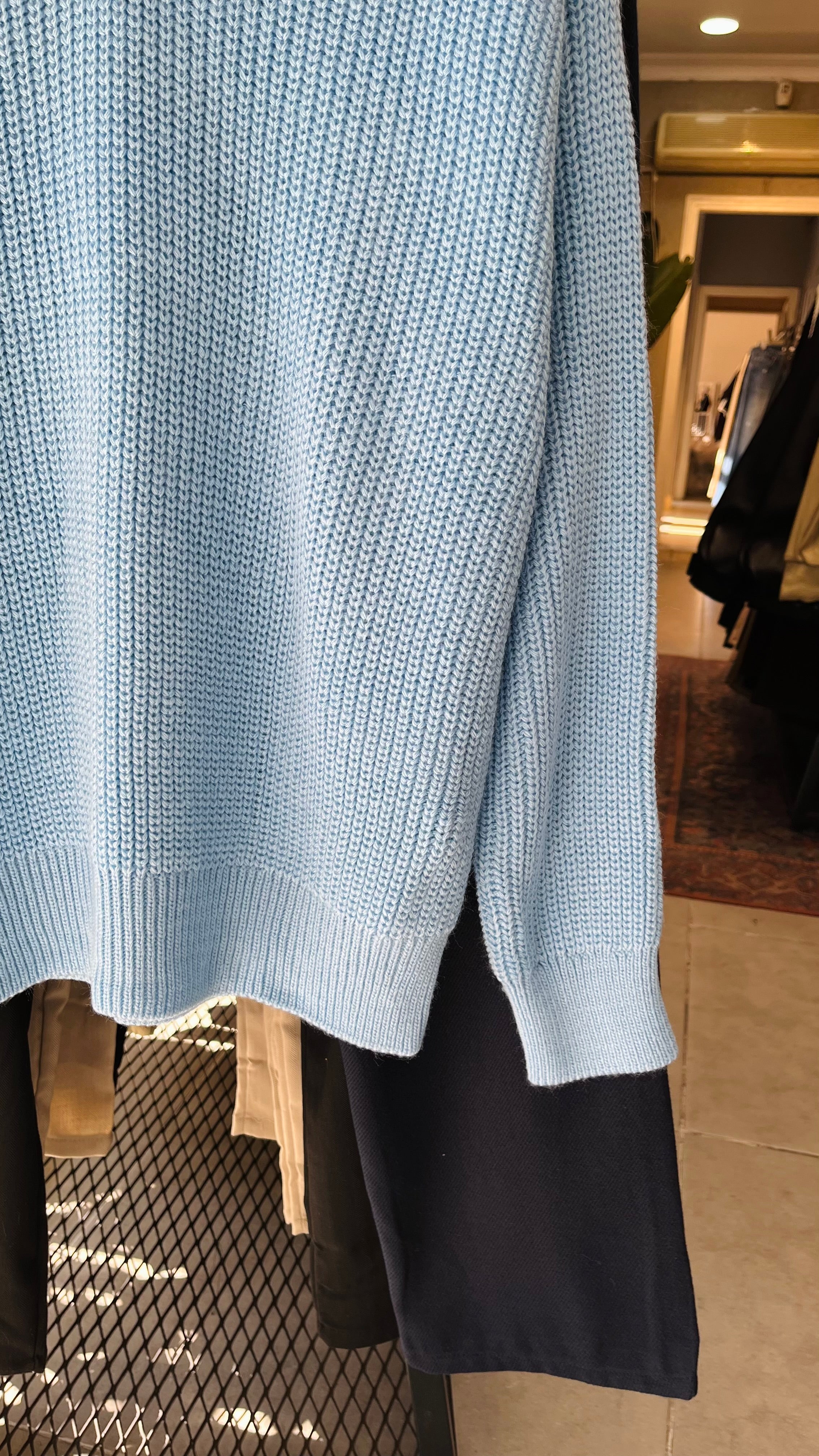 Oversize Yakalı Fermuarlı Bebe Mavisi Triko Kazak 7031