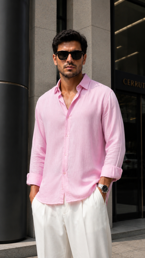 Oversize Pembe Uzun Kollu Gömlek 5477