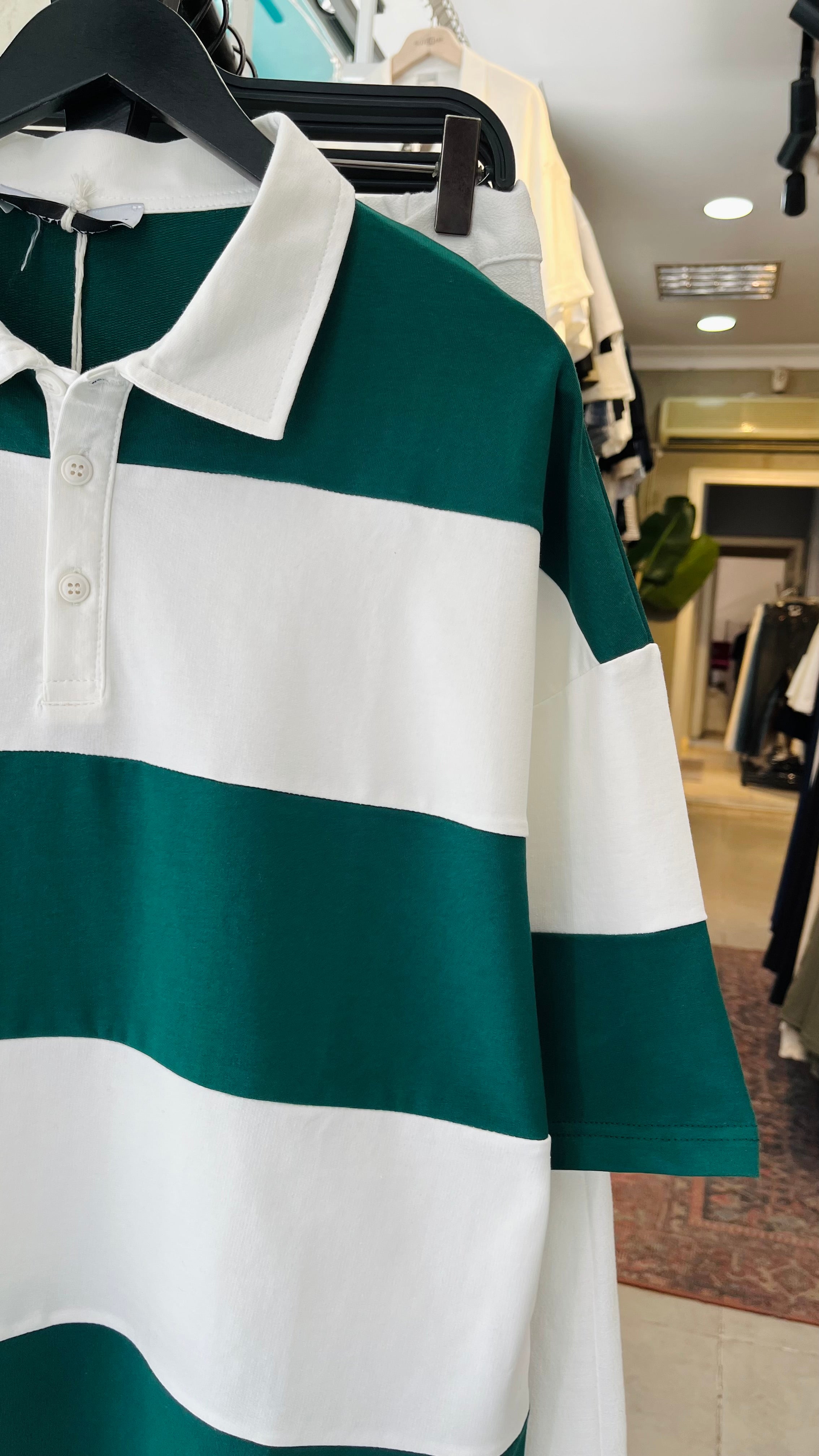 Oversize Yeşil Beyaz Parçalı Yakalı Tshirt – Yeşil 9344