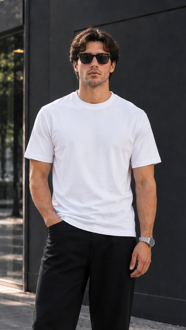 Beyaz Likralı Basic Tshirt 9441
