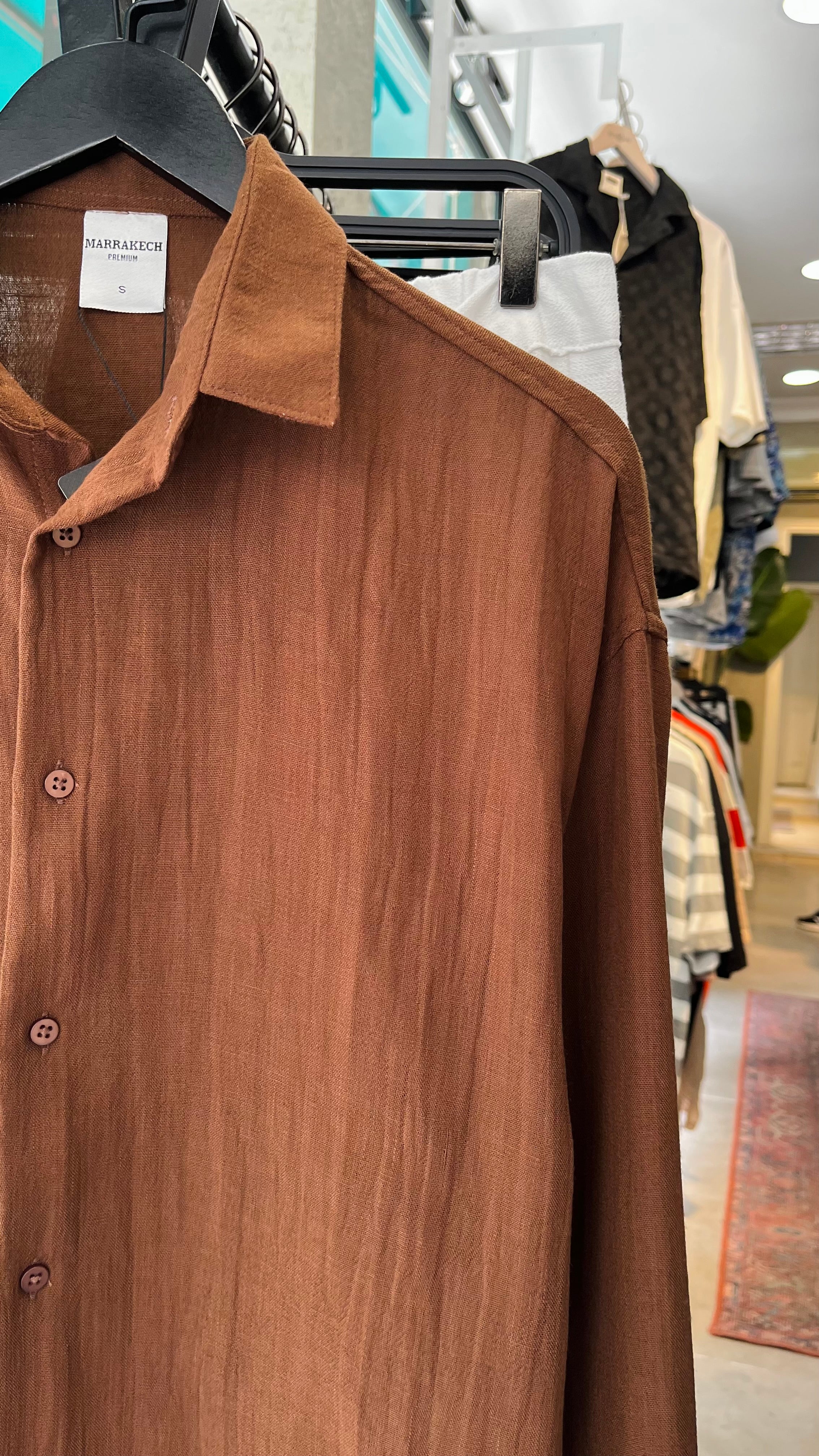 Oversize Kahverengi Uzun Kollu Gömlek - Kahverengi 5426