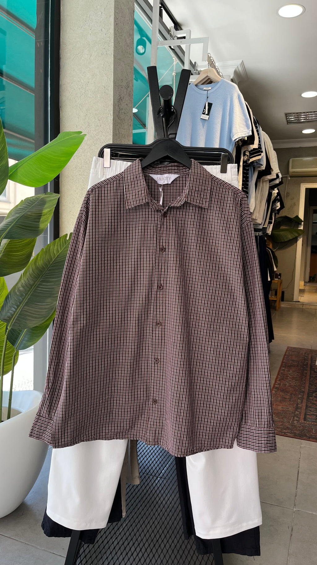 Oversize Kahverengi Uzun Kollu Gömlek 5484