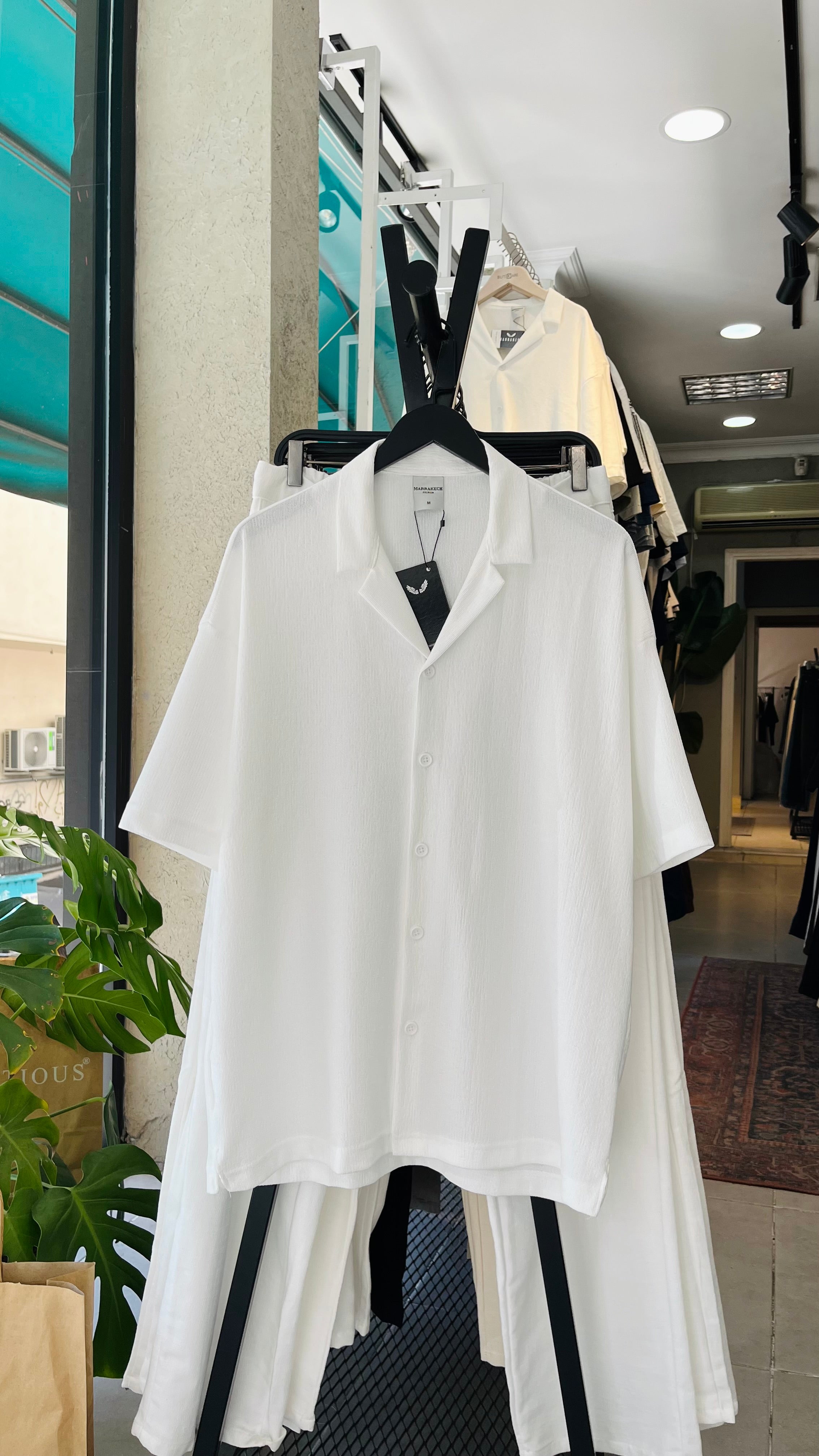 Oversize Beyaz Apaş Yaka Kısa Kollu Gömlek - Beyaz 5422