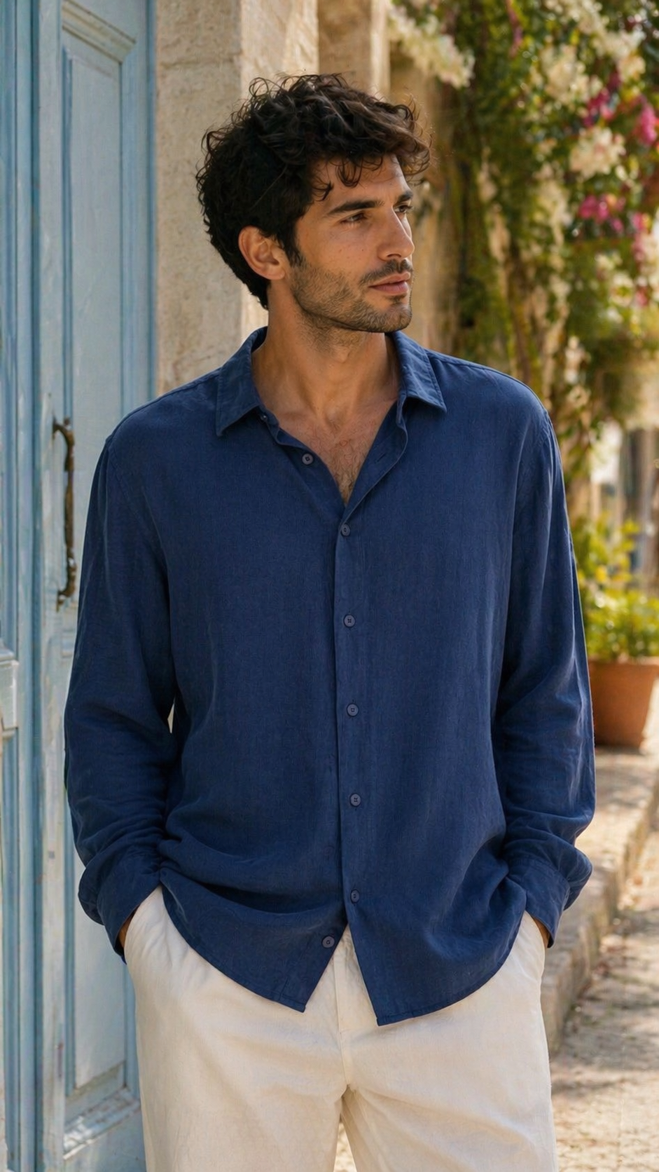 Oversize Lacivert Yıkamalı Modal Kumaş Gömlek 5442