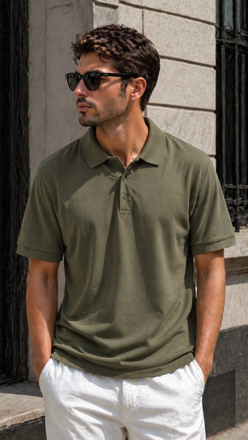 Rahat Kalıp Haki Yakalı Tshirt 9386