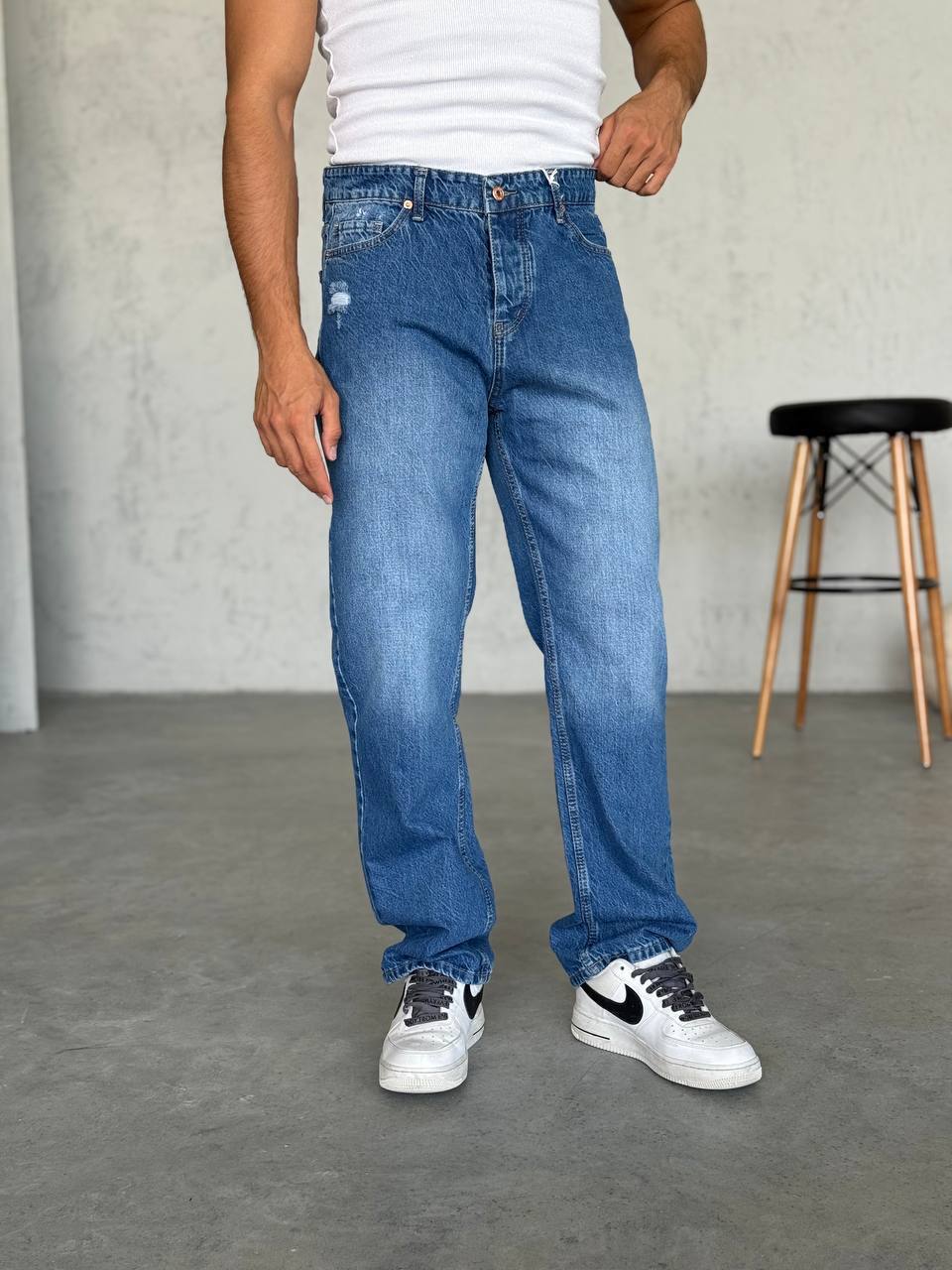 Baggy Mavi Yırtık Detaylı Jean 3321