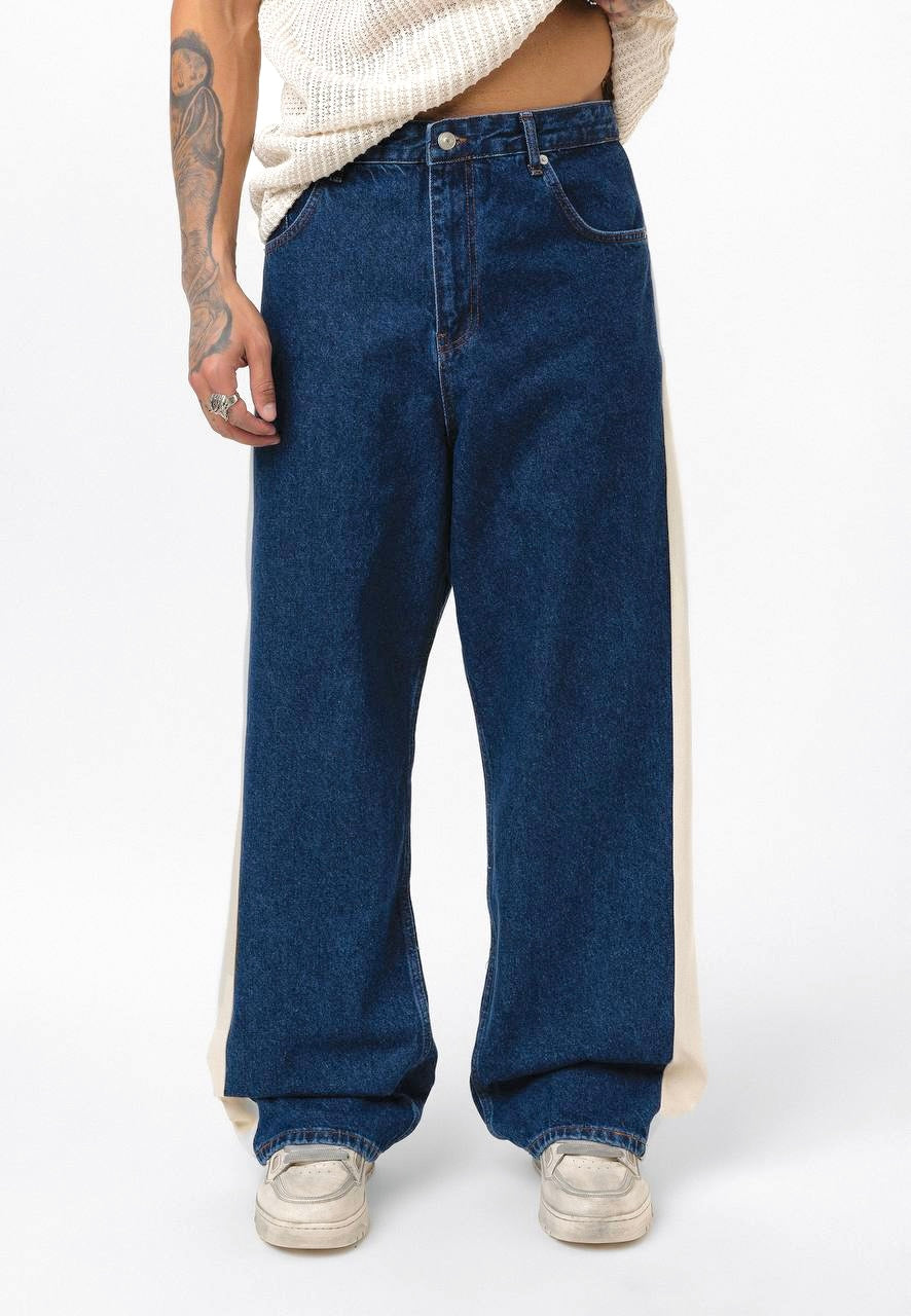 Baggy Mavi Kenarları Bej Jean 3315