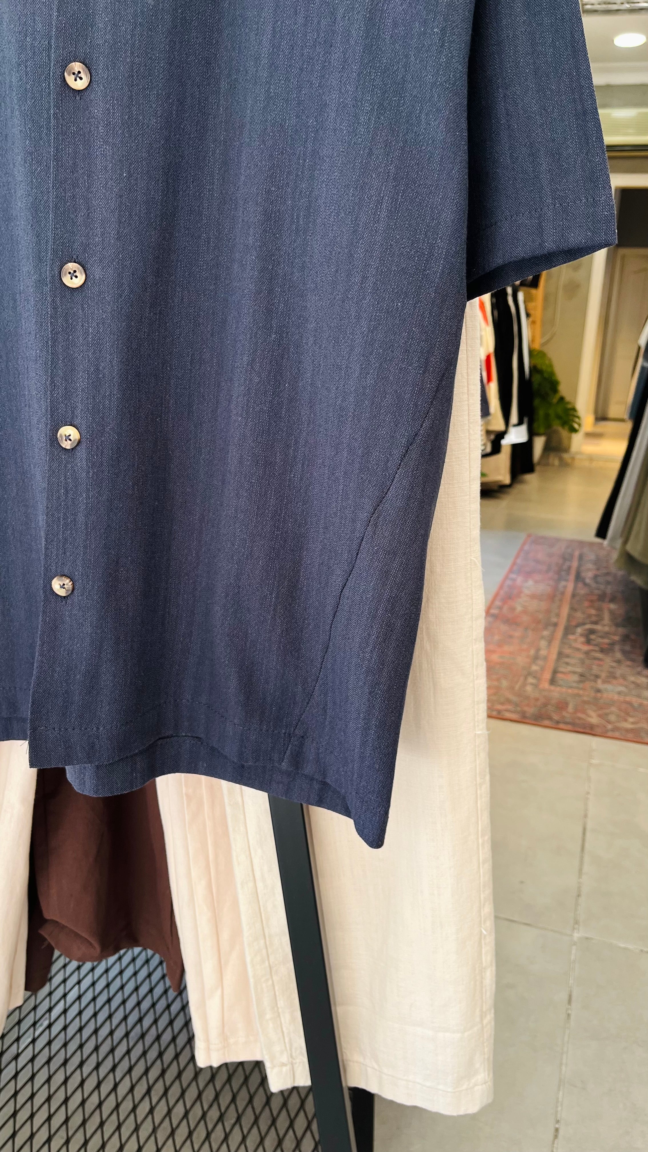 Oversize Apaş Yaka Kısa Kollu Gömlek - Lacivert 5405