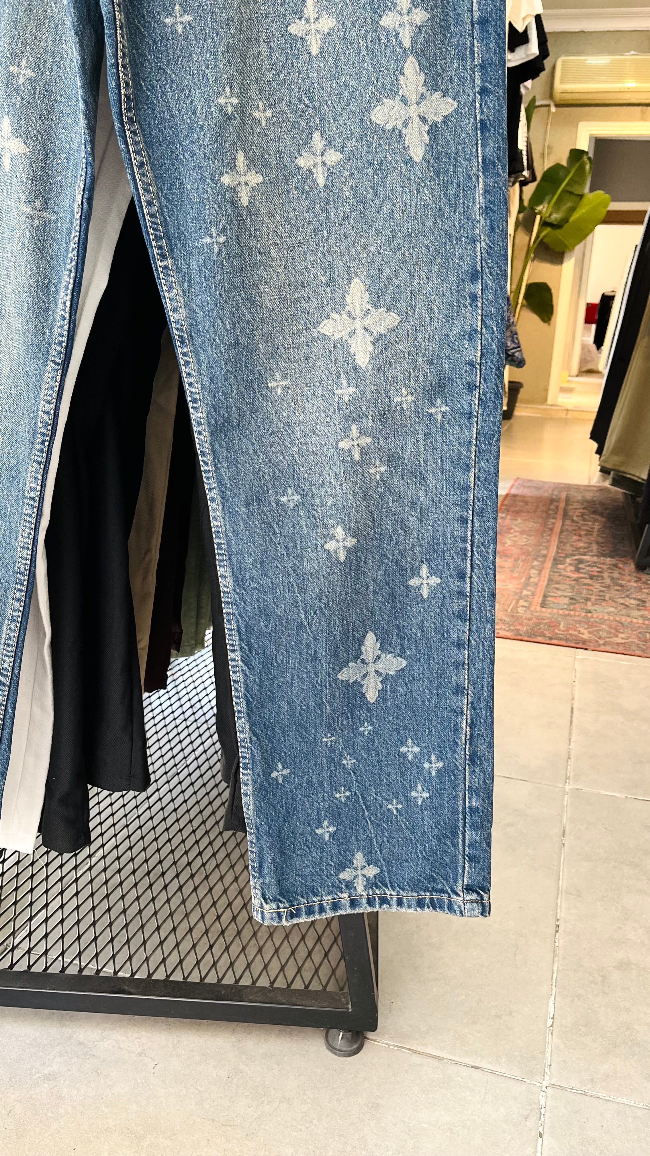 Baggy Desenli Mavi Jean 3314