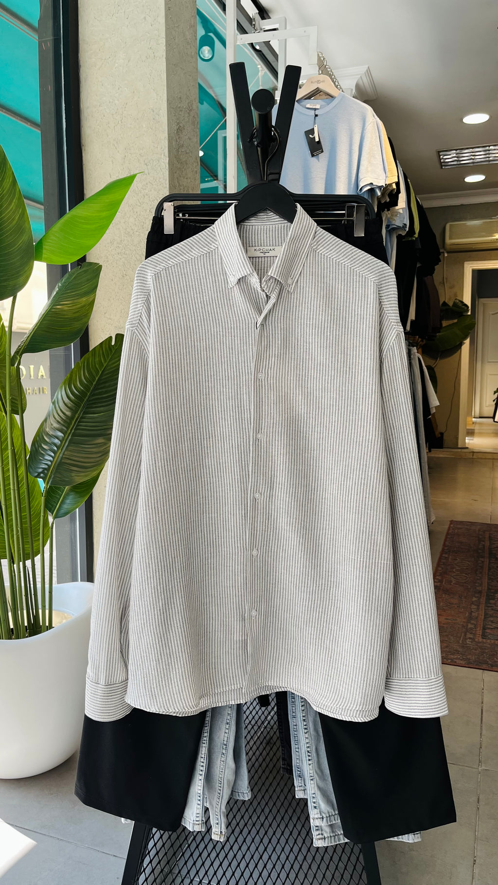 Oversize Siyah Beyaz Çizgili Uzun Kollu Gömlek 5451
