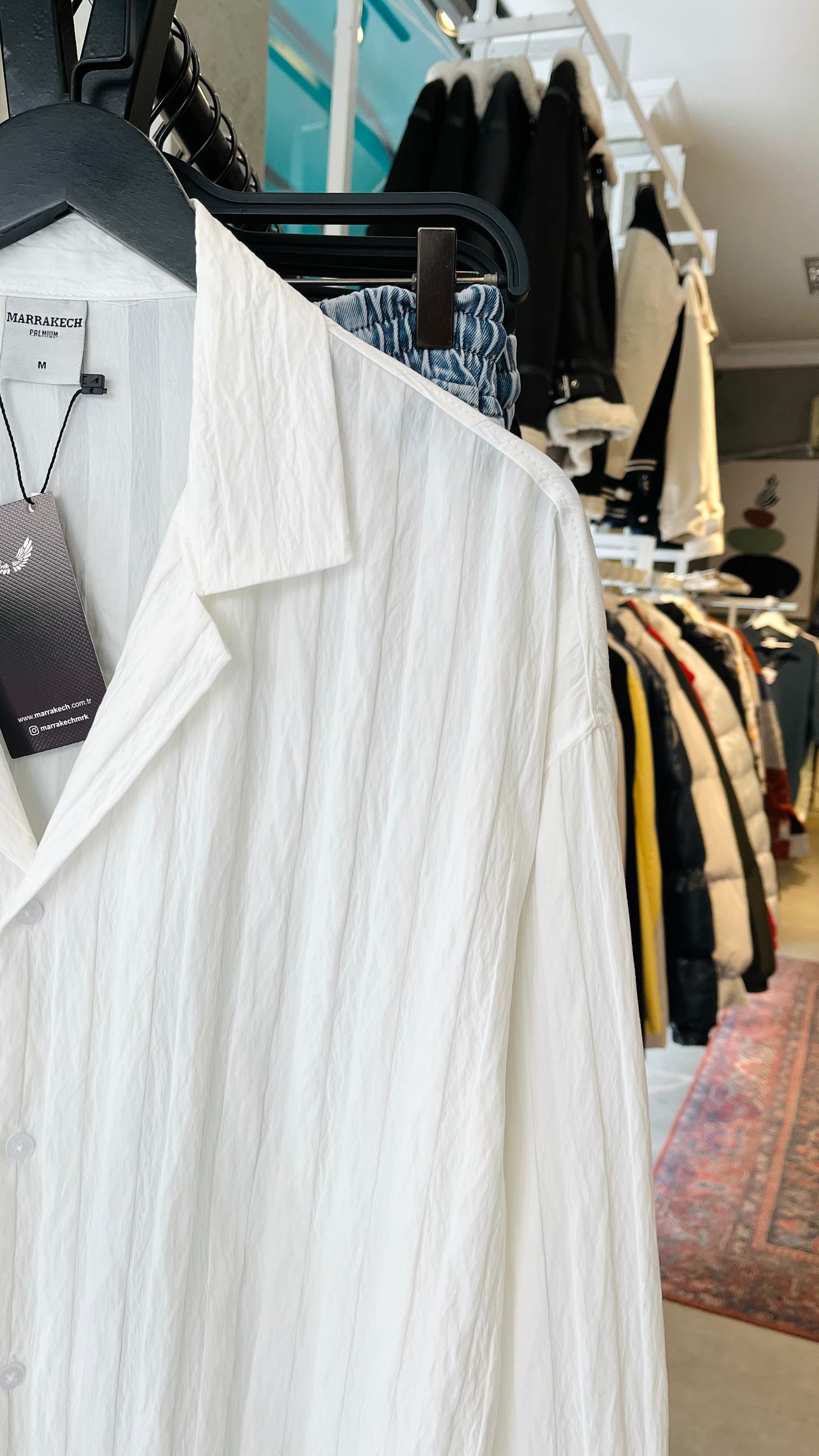 Oversize Beyaz Apaş Yaka Uzun Kollu Gömlek - Beyaz 5345