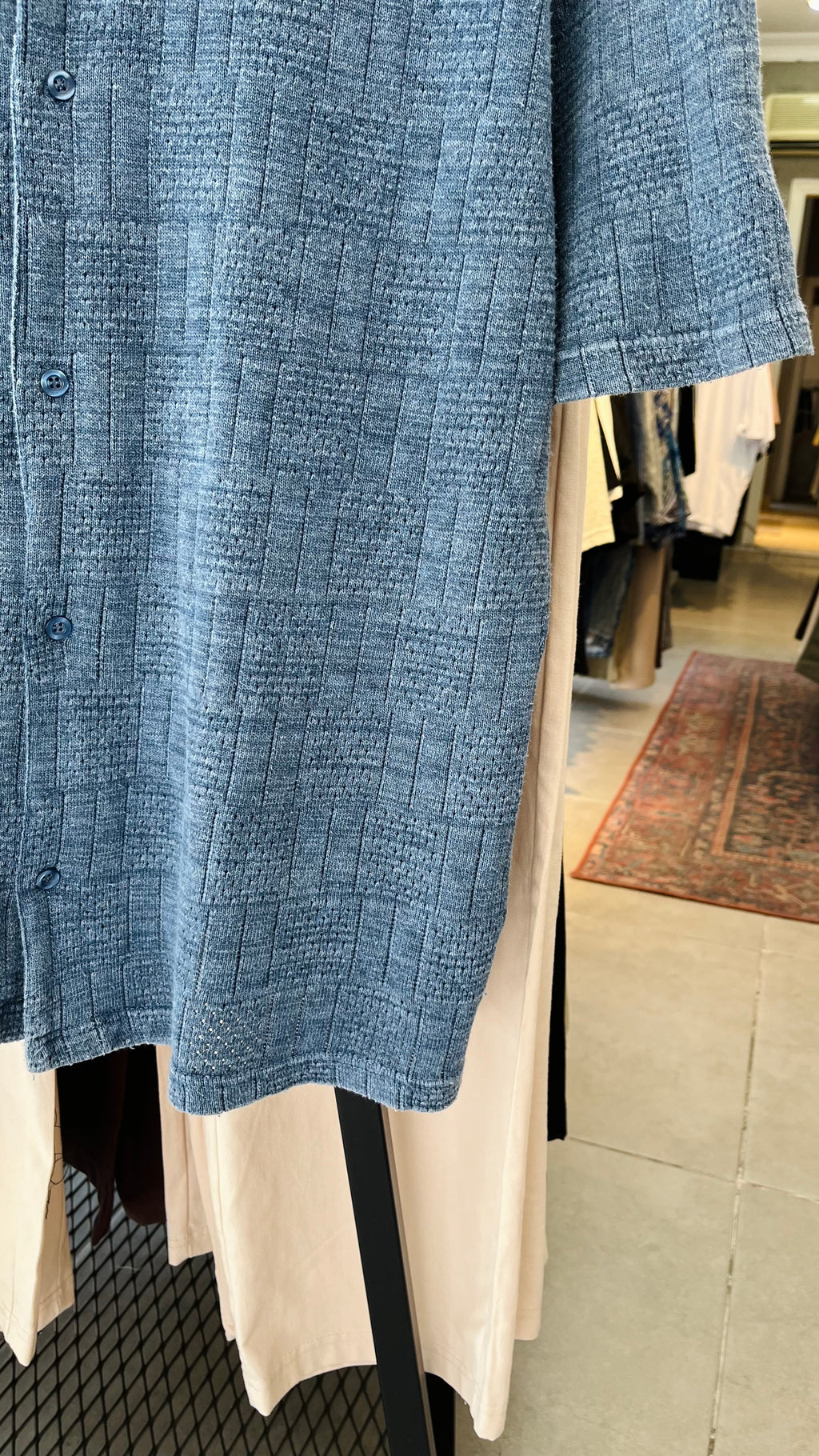 Oversize Mavi Apaş Yaka Yıkamalı Kumaş Gömlek - Mavi 5398