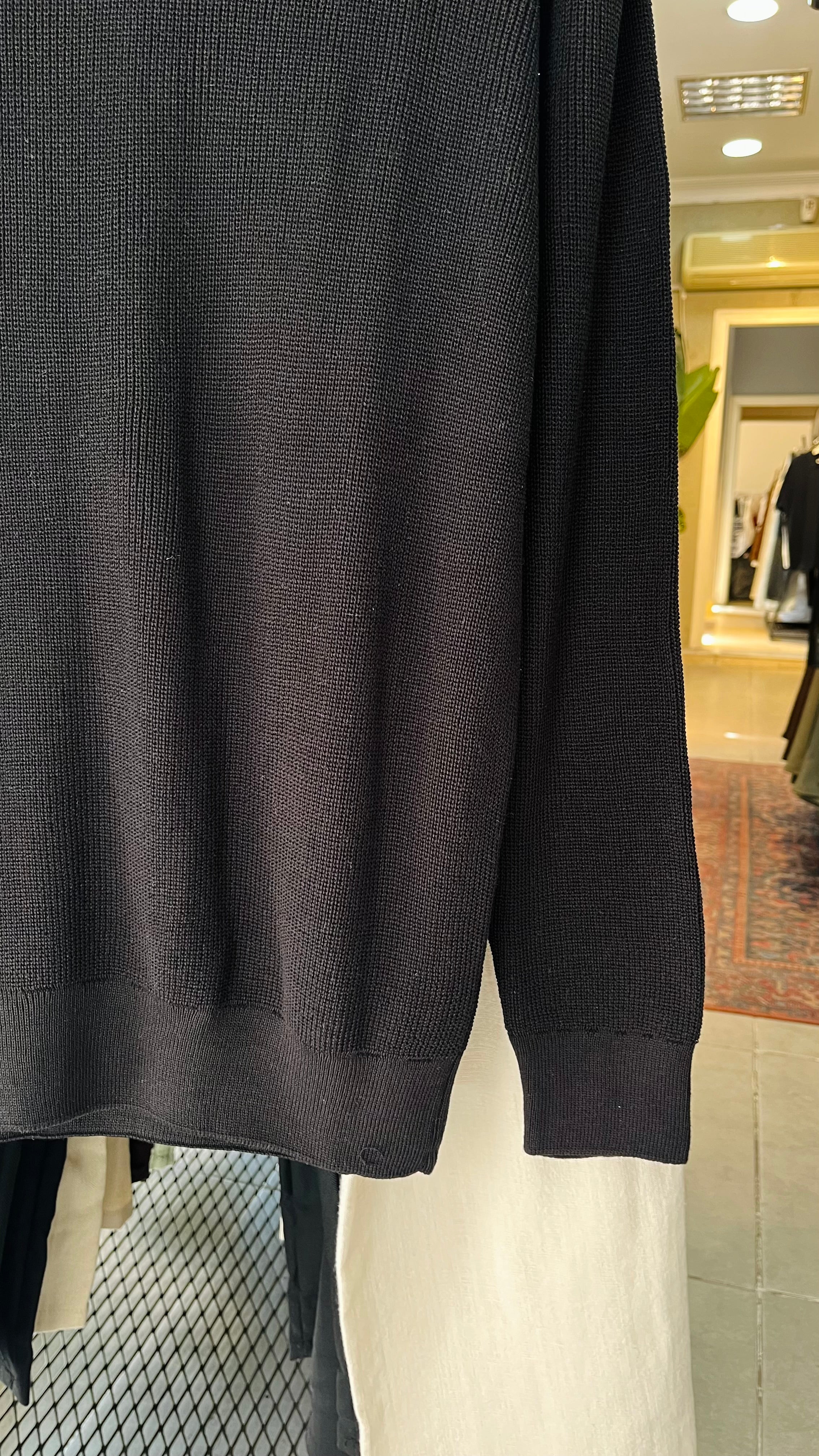 Oversize Siyah Yakalı Fermuarlı Triko Kazak 7020