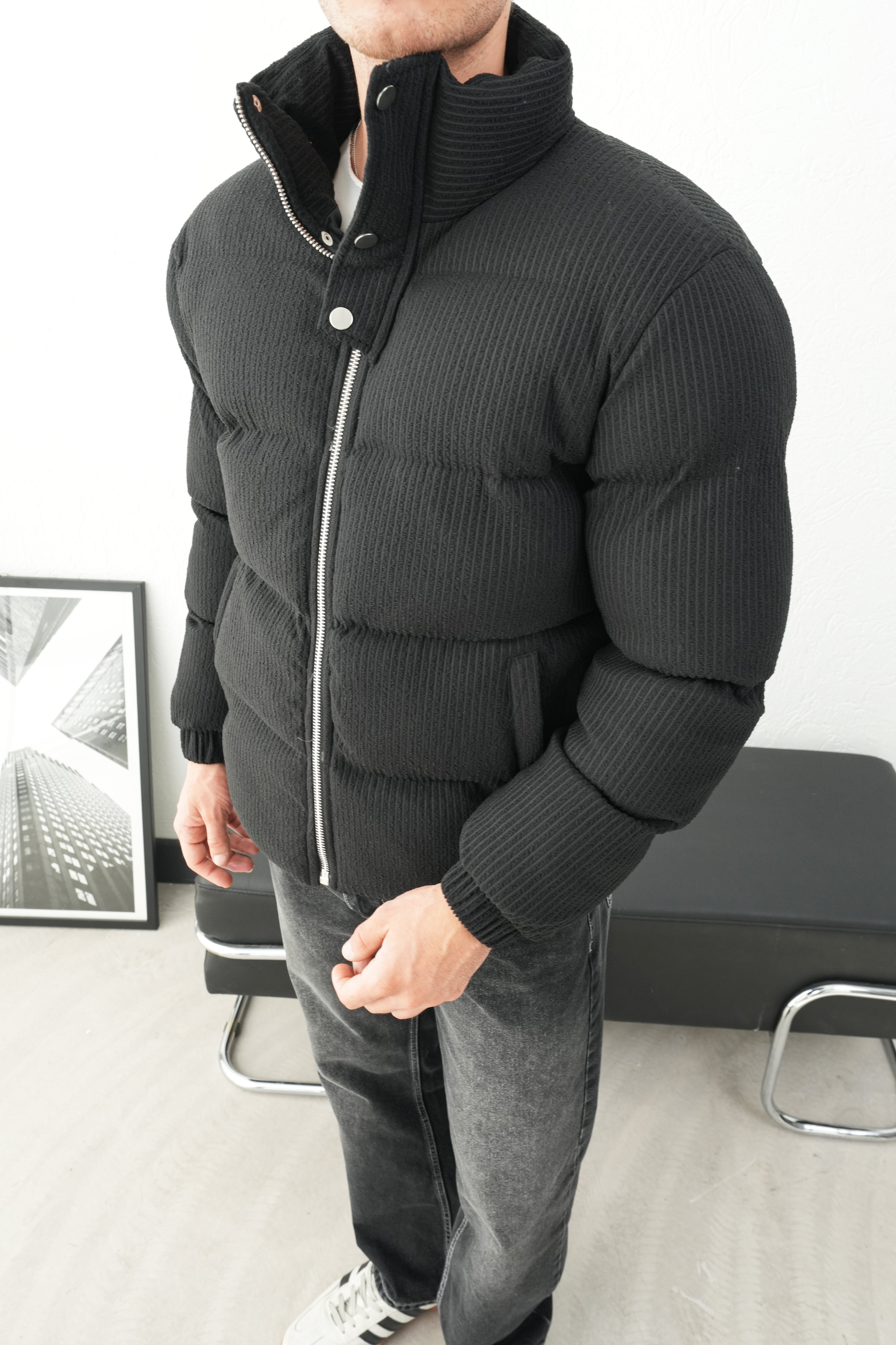 Fitilli Siyah Şişme Mont 2056