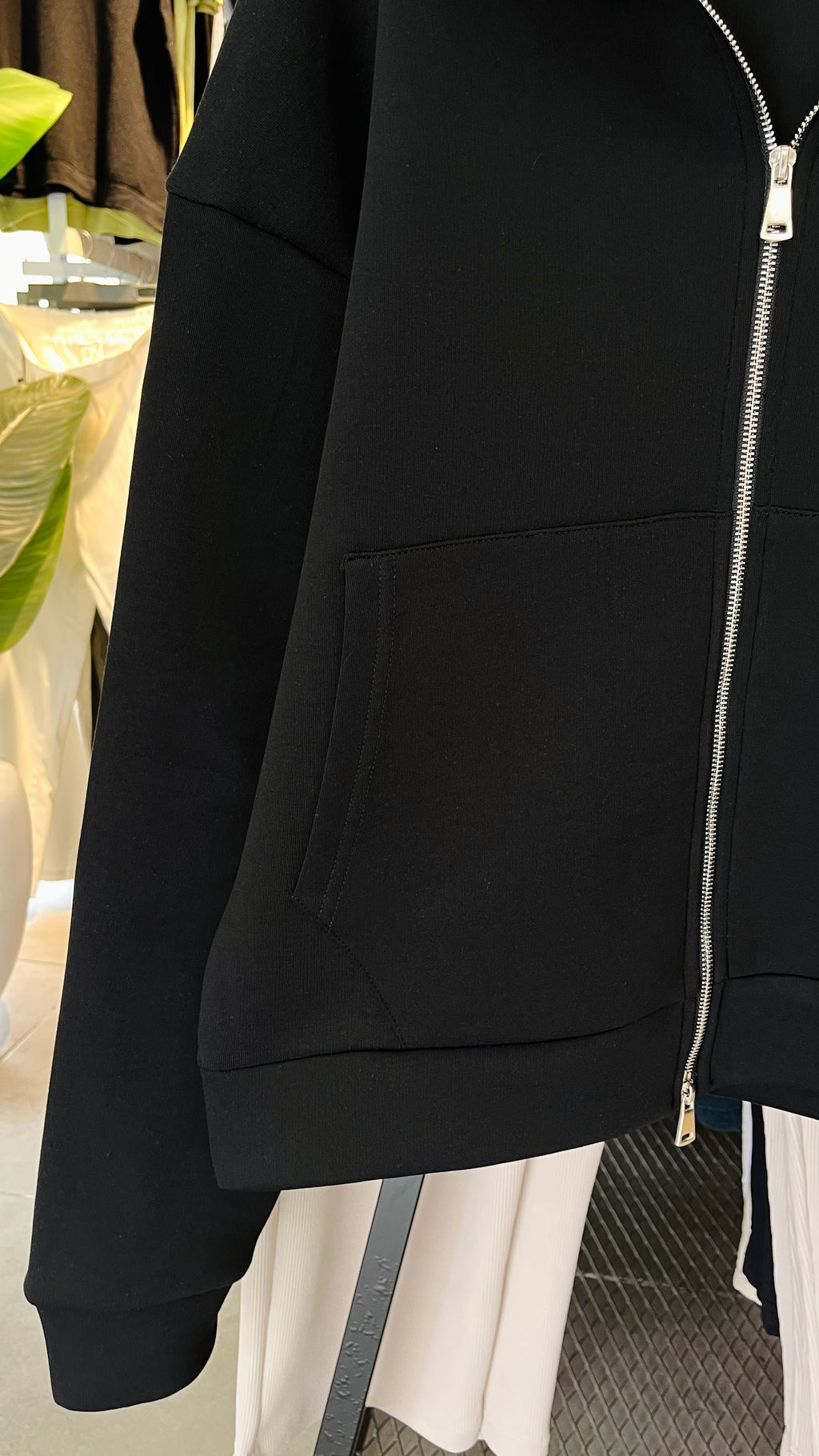 Oversize Panda Kumaş Çift Fermuarlı Kapüşonlu Siyah Sweatshirt 5110