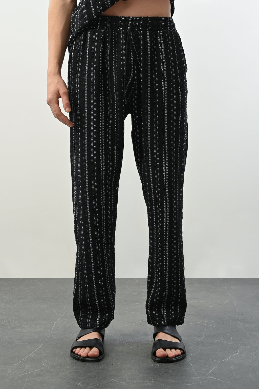 Erkek Bohem Şeritli Baggy Pantolon - Siyah 6086