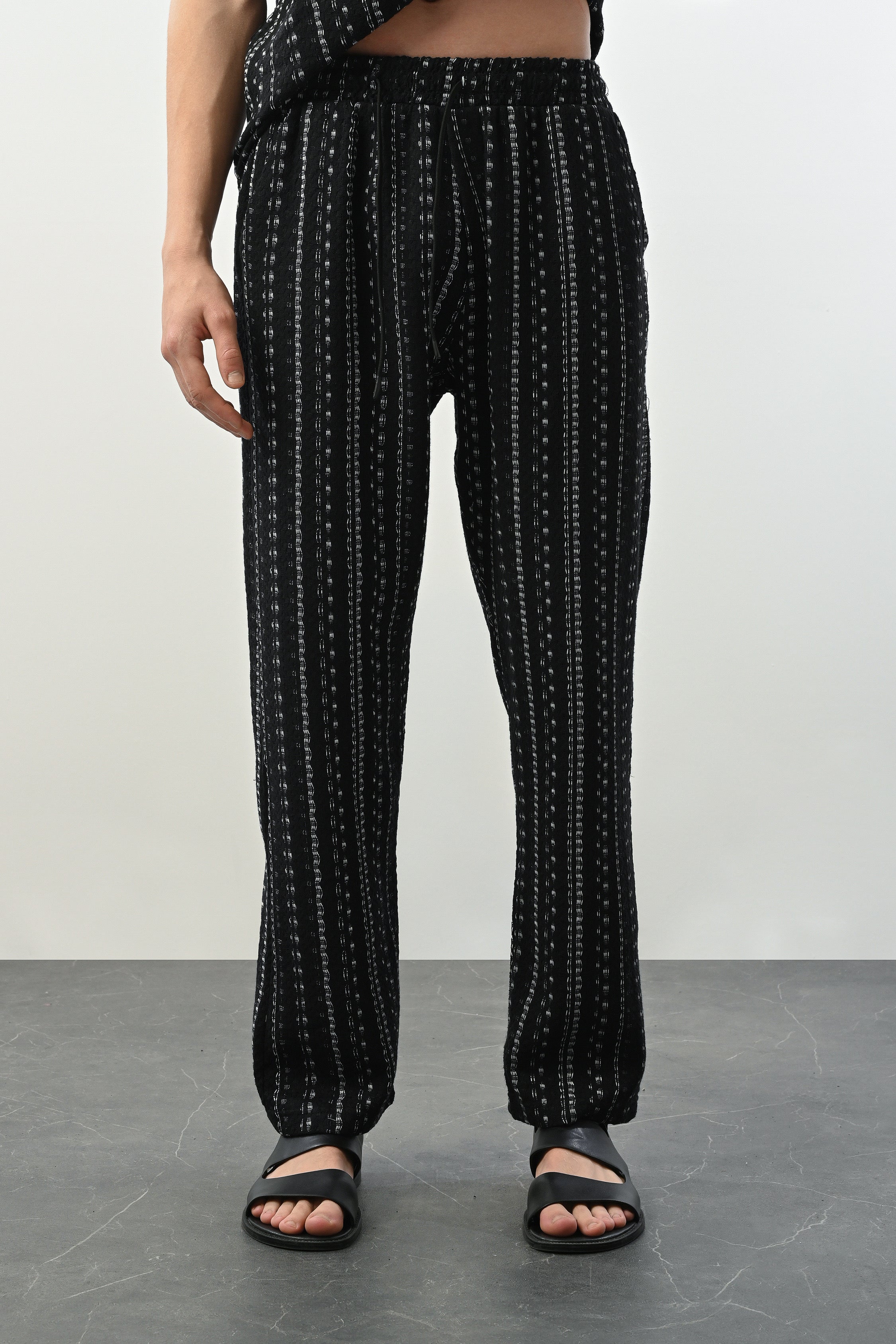 Erkek Bohem Şeritli Baggy Pantolon - Siyah 6086