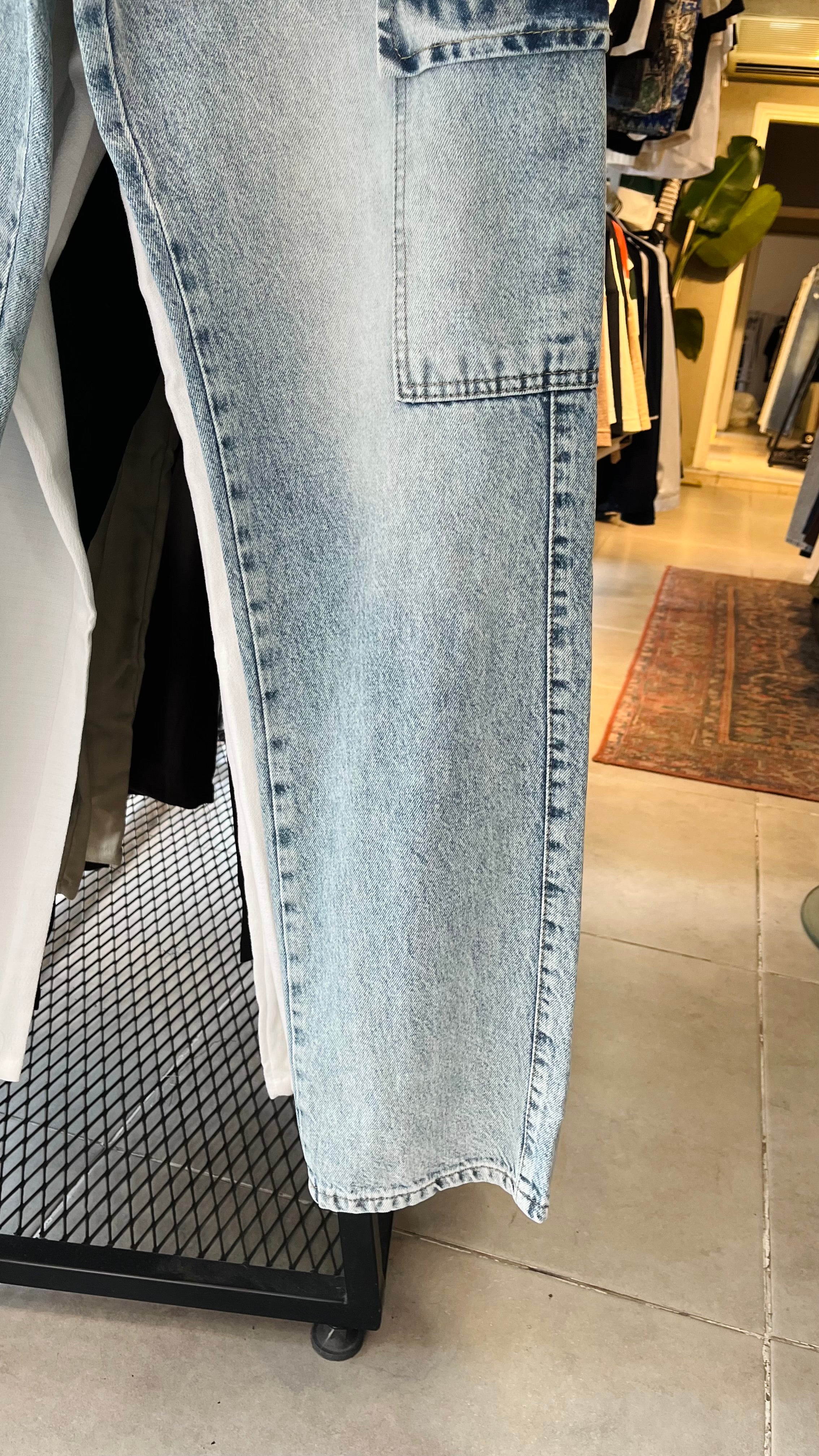 Baggy Kargo Mavi Cepli Jean 3244