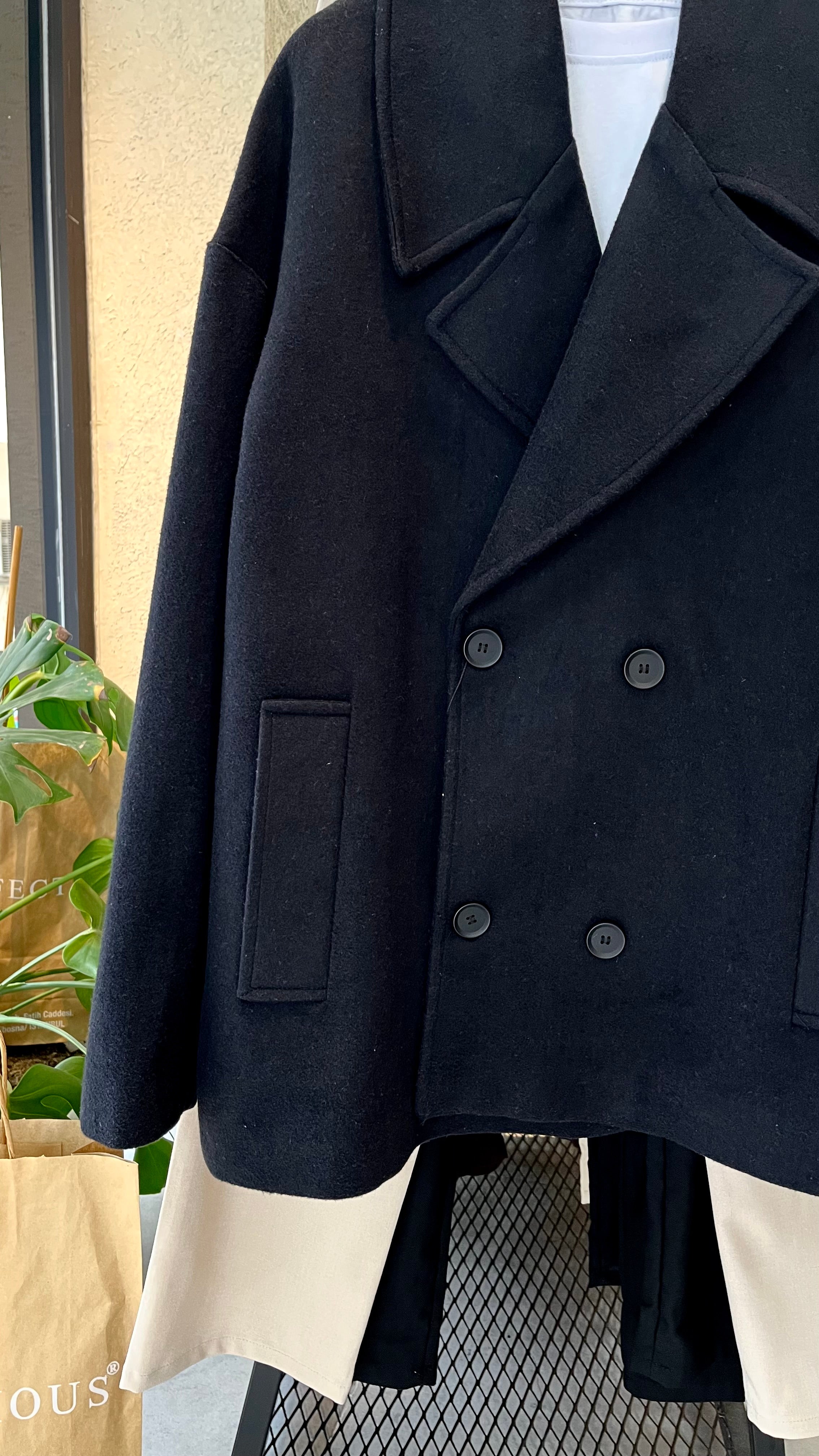 Oversize Kruvaze Kaşe Siyah Kaban 2018