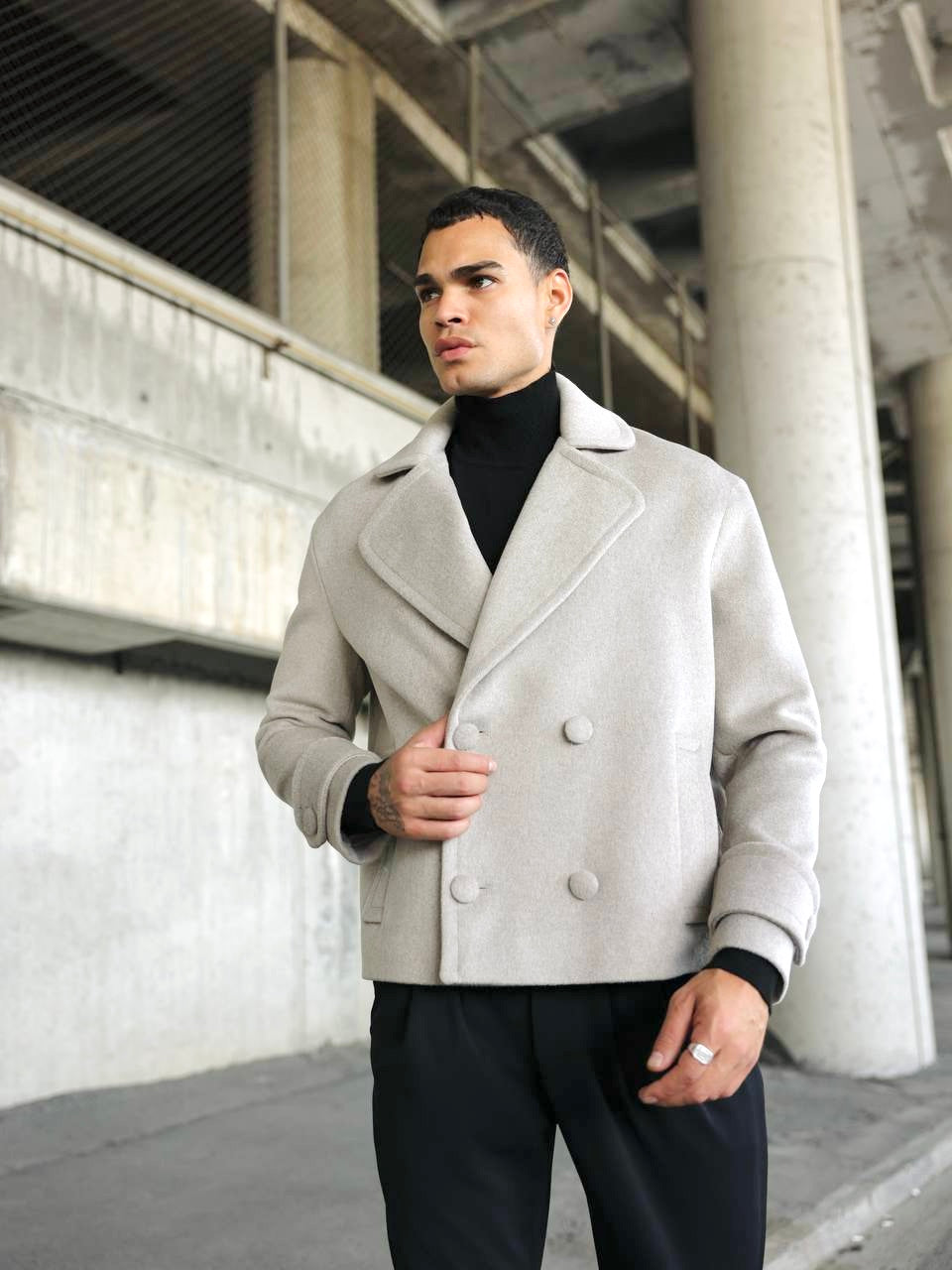 Kruvaze Crop Kaşe Ceket Taş Rengi 2034