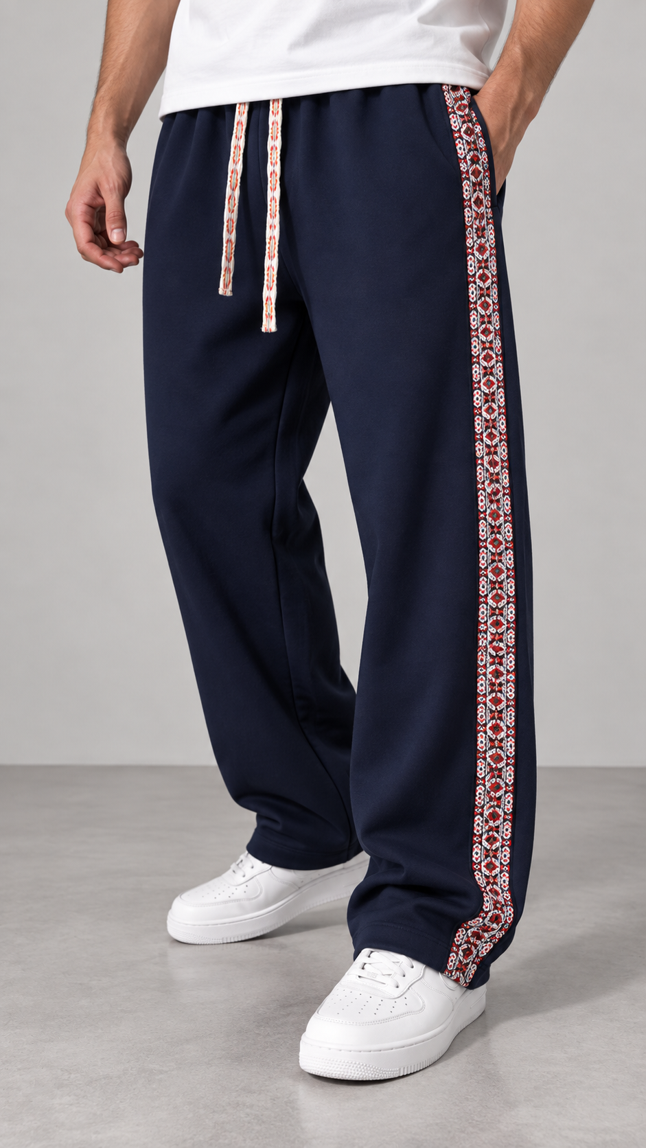 Baggy Etnik Desen Detaylı Lacivert Eşofman 6248