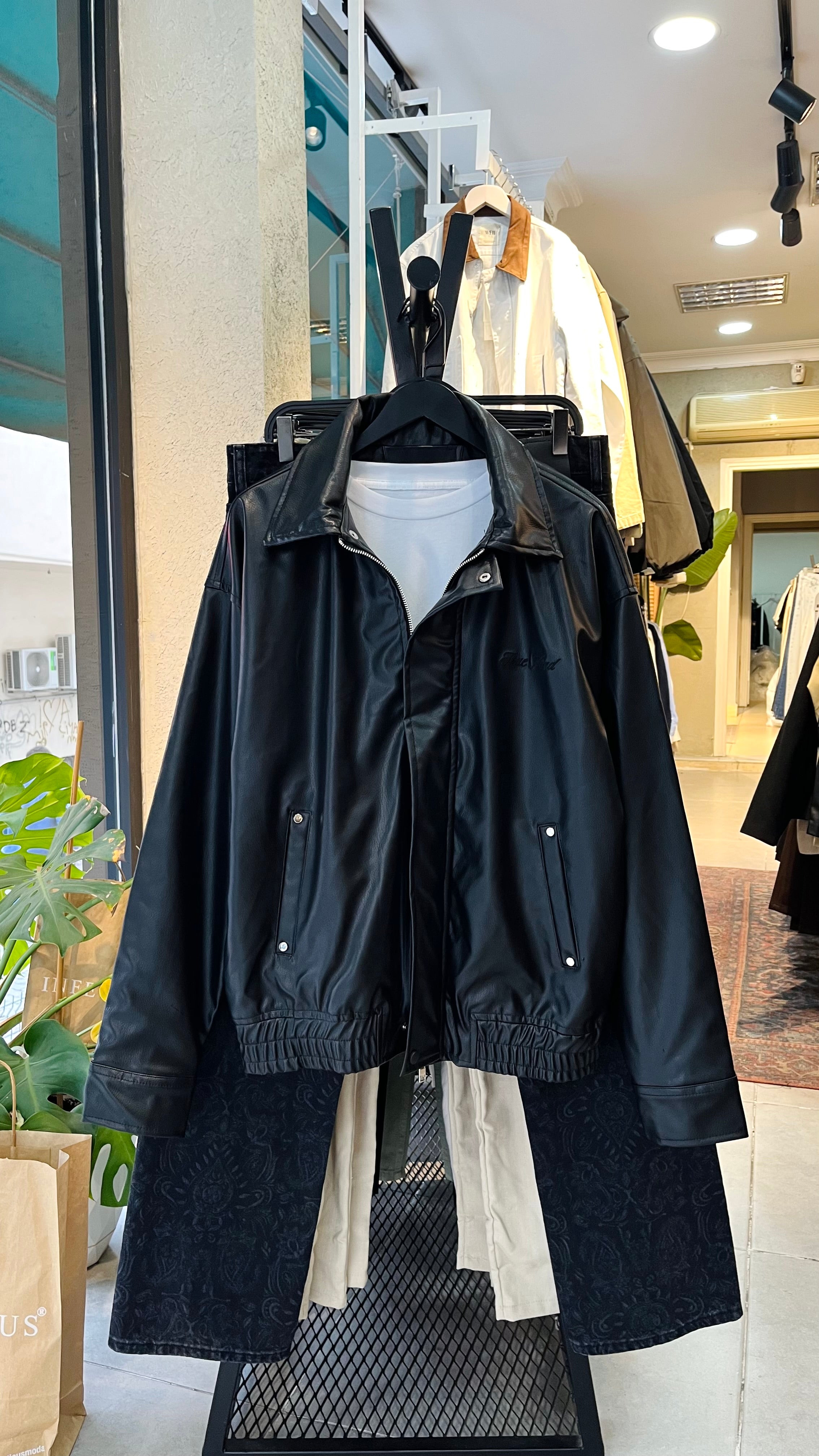 Oversize Premium Siyah Deri Ceket 2045