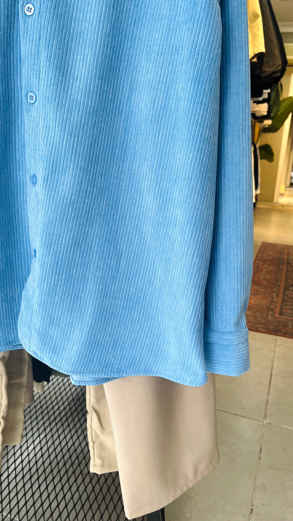 Oversize Bebe Mavisi Kadife Gömlek 5427