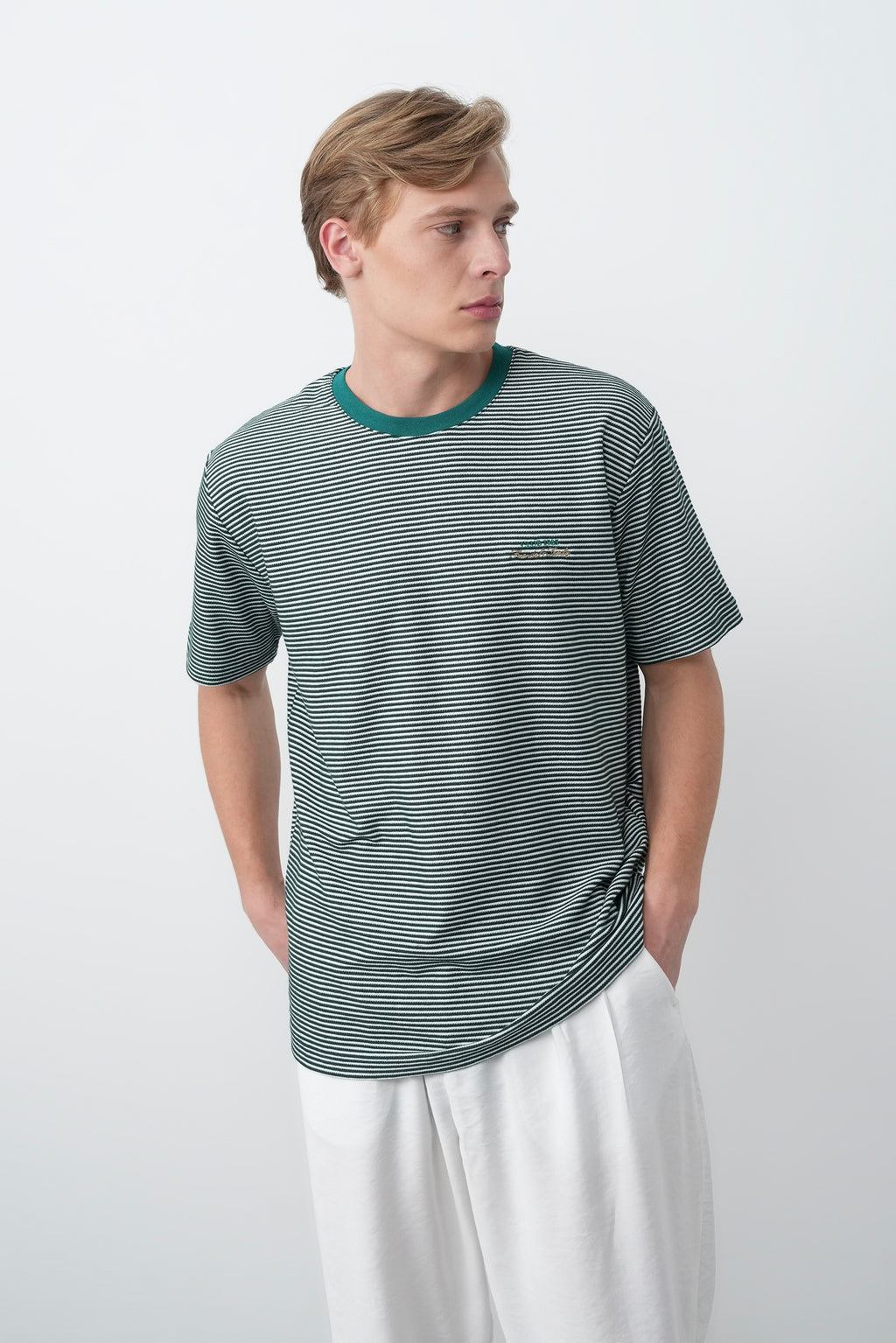 Oversize Yeşil Beyaz Çizgili Tshirt 9463