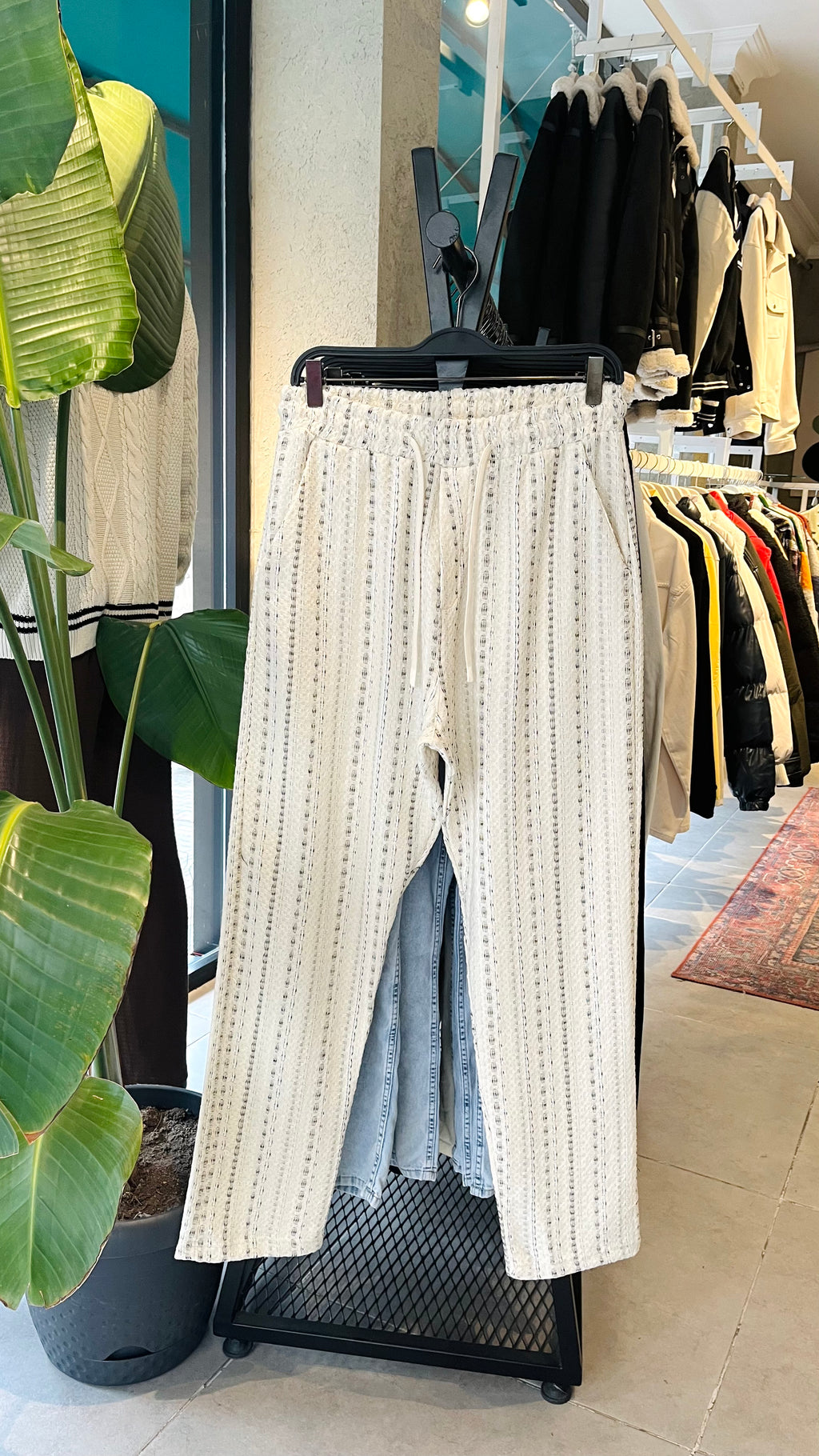 Erkek Bohem Şeritli Baggy Pantolon - Bej 6085