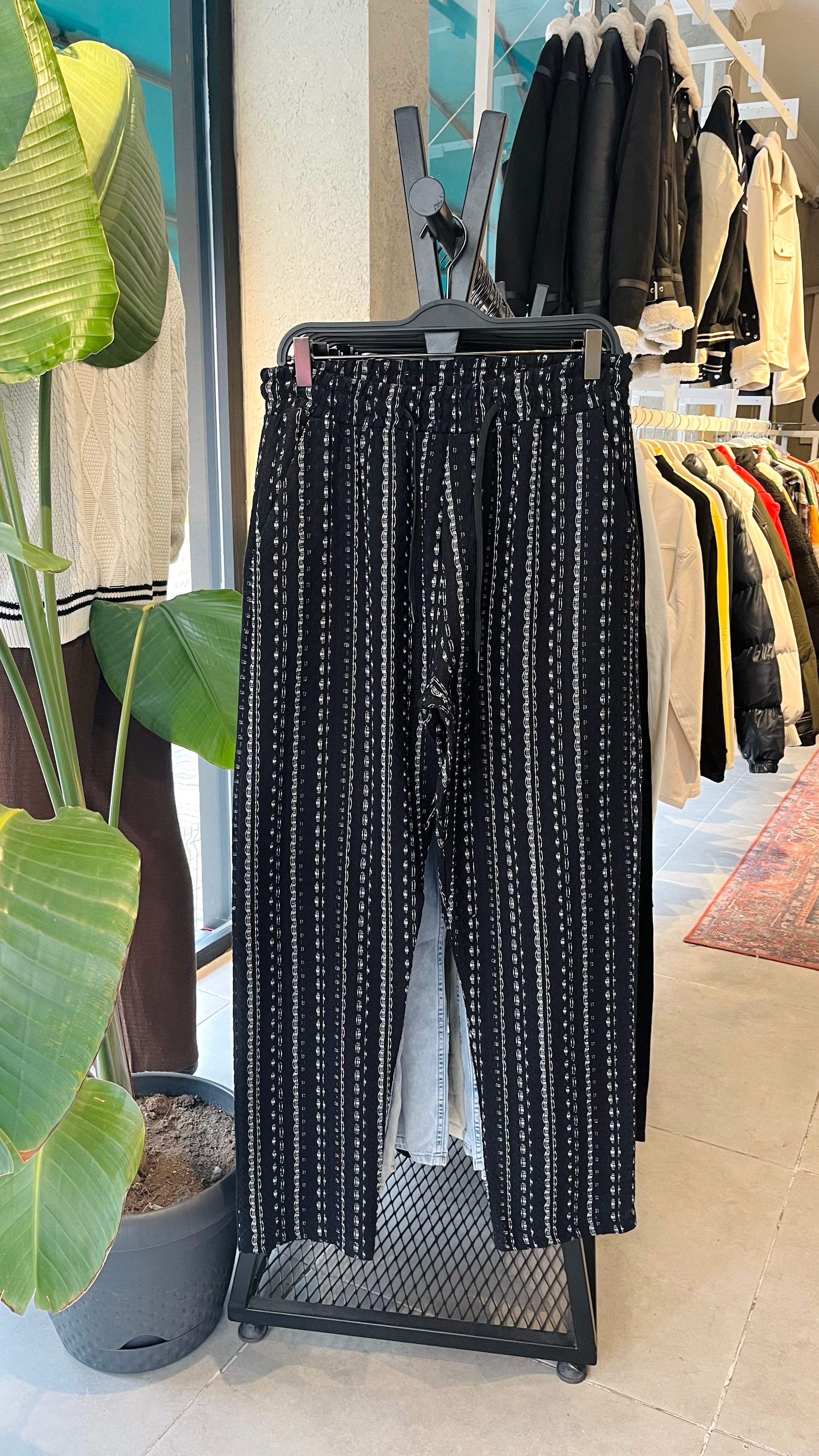 Erkek Bohem Şeritli Baggy Pantolon - Siyah 6086