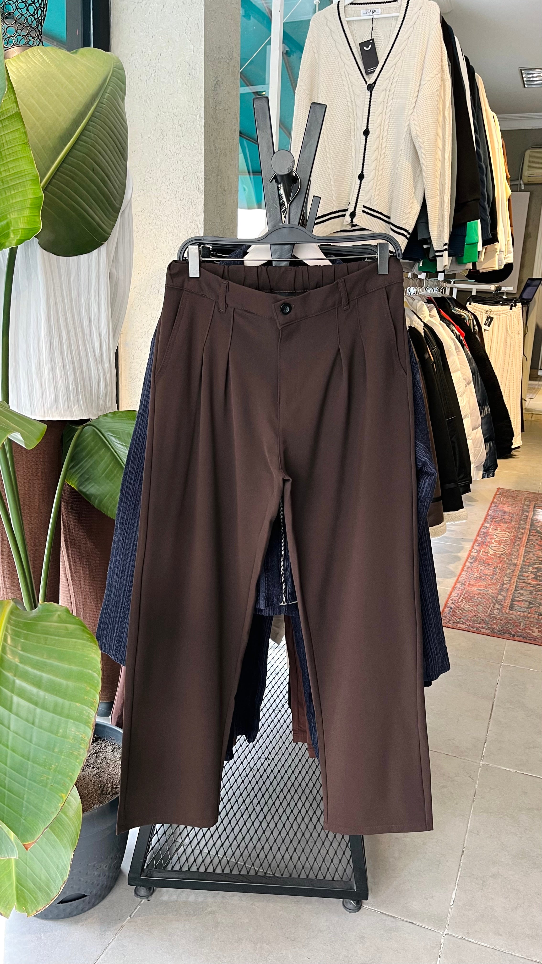 Erkek Baggy Kumaş Pantolon - Kahverengi 6091