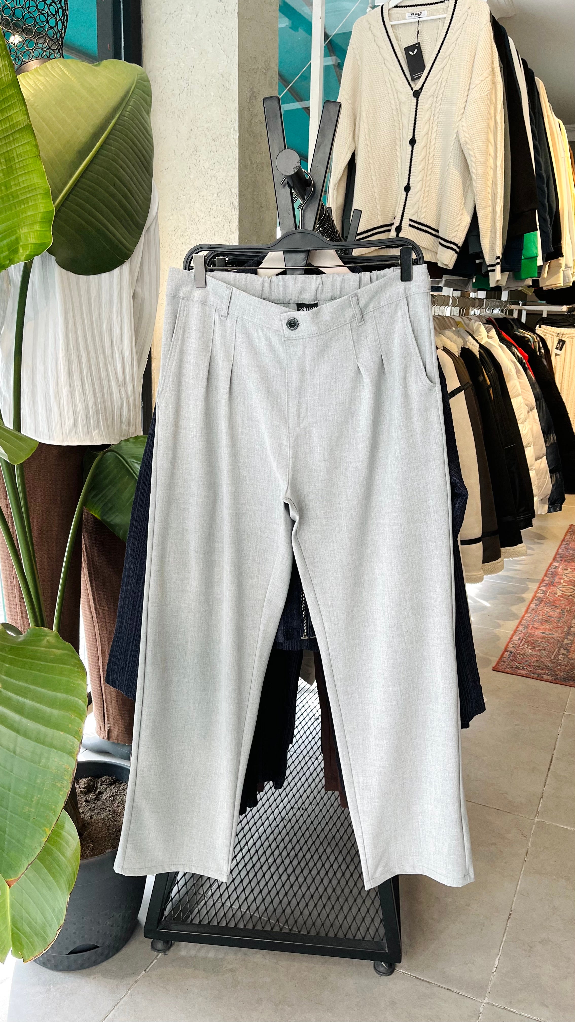 Erkek Baggy Kumaş Pantolon - Gri 6092
