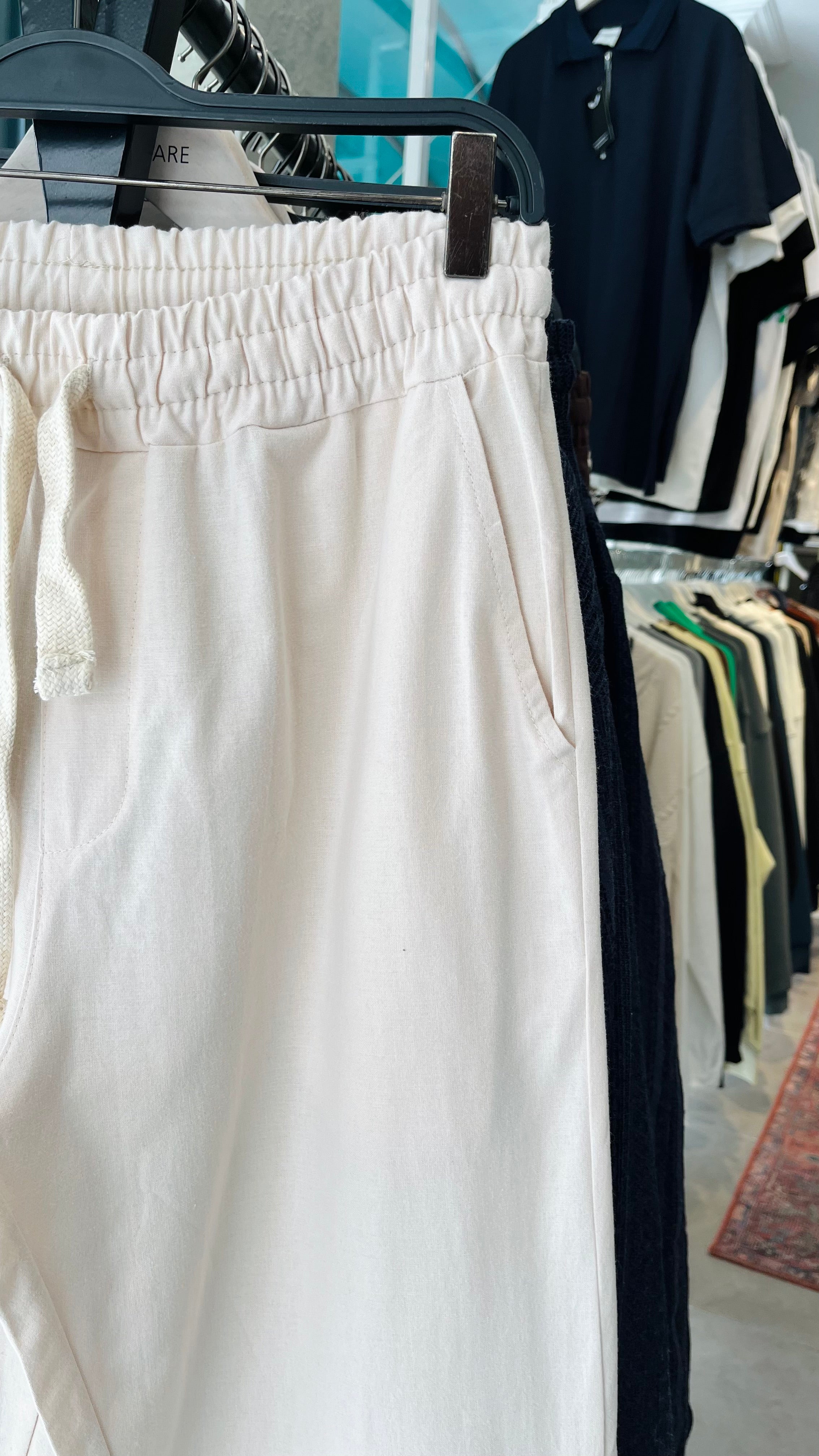 Erkek Baggy İpli Keten Pantolon - Bej 6098