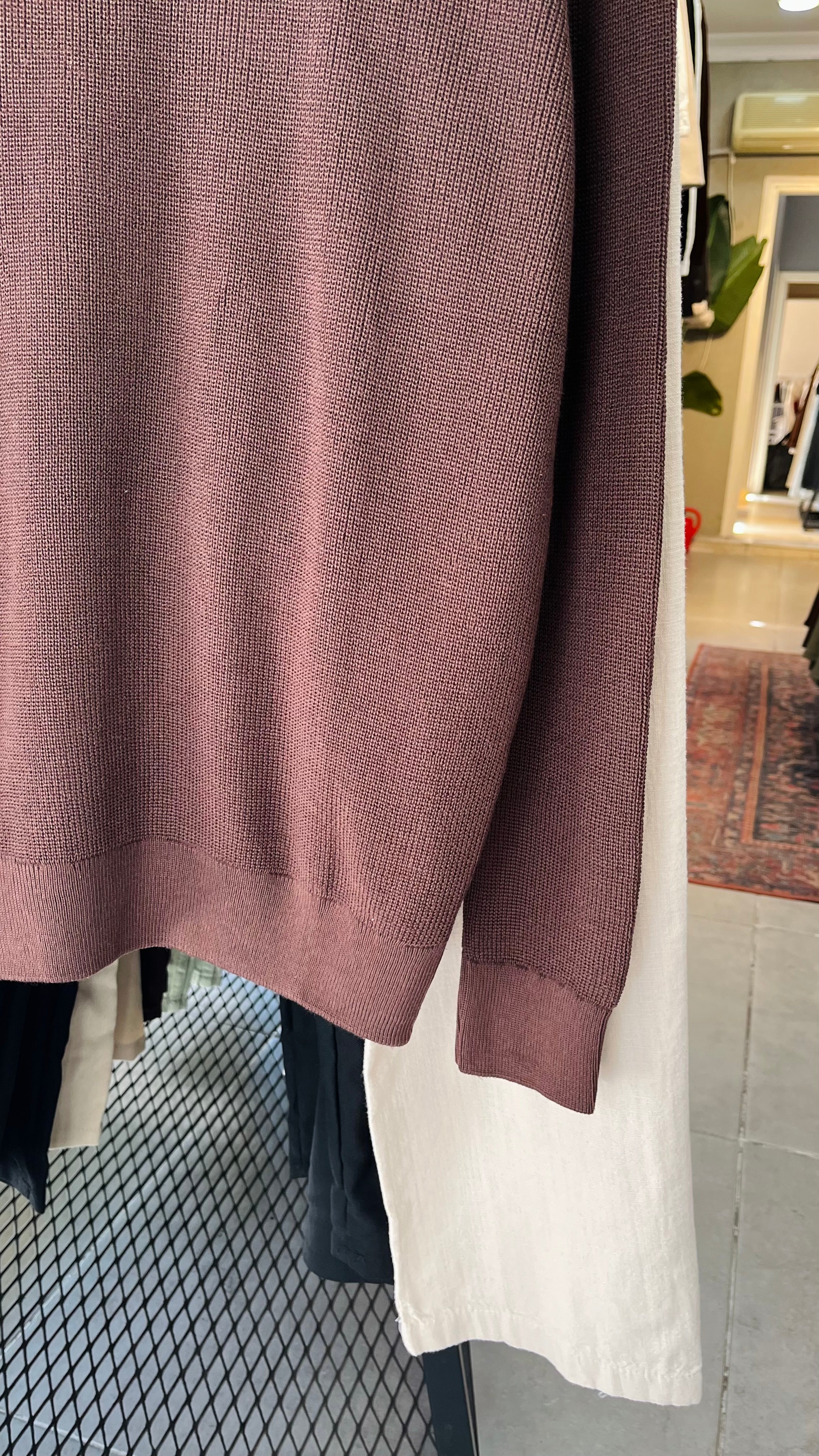 Oversize Kahverengi Yakalı Fermuarlı Triko Kazak 7019
