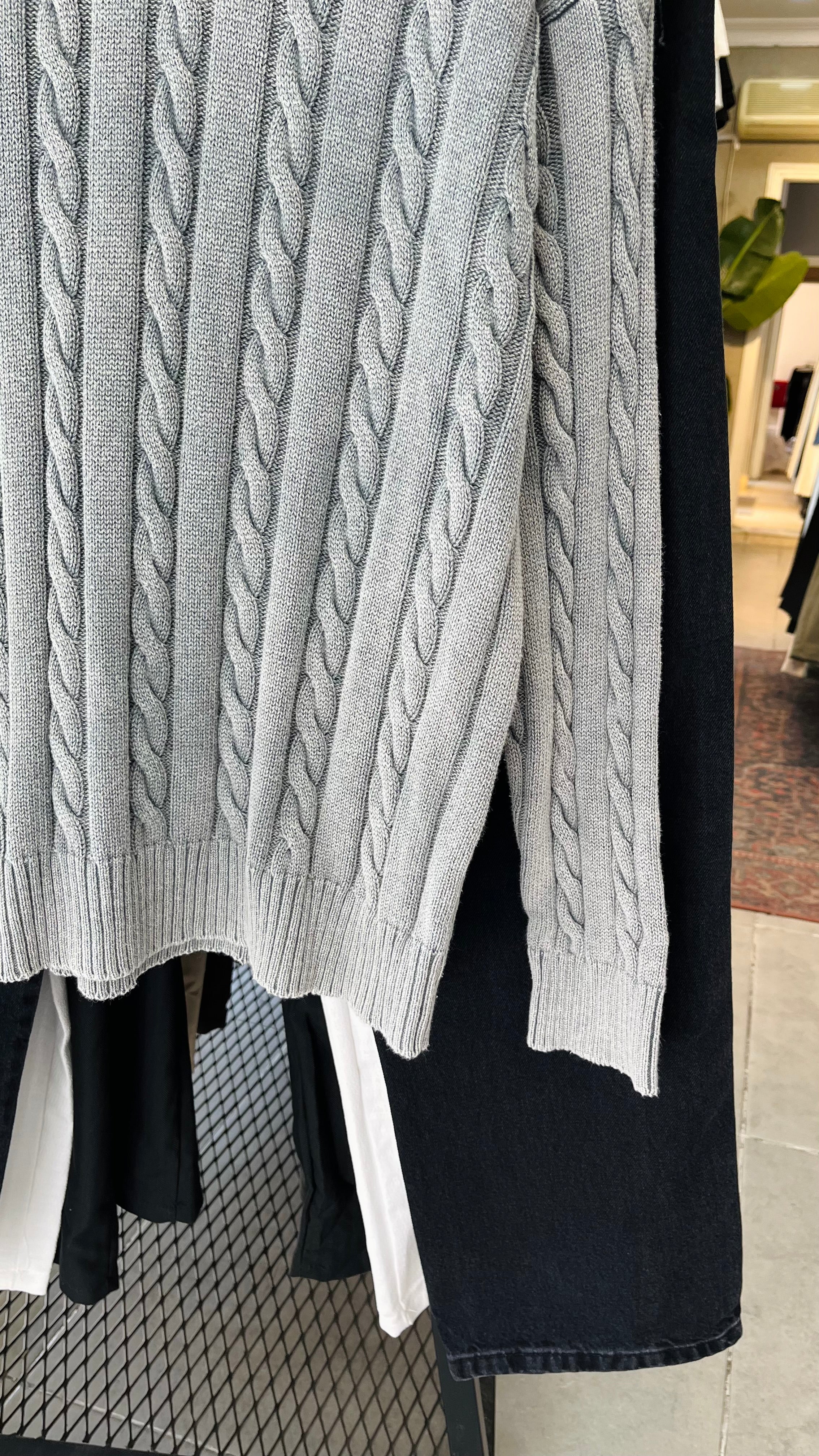 Oversize Örgü Desenli Yıkamalı Gri Triko 7005