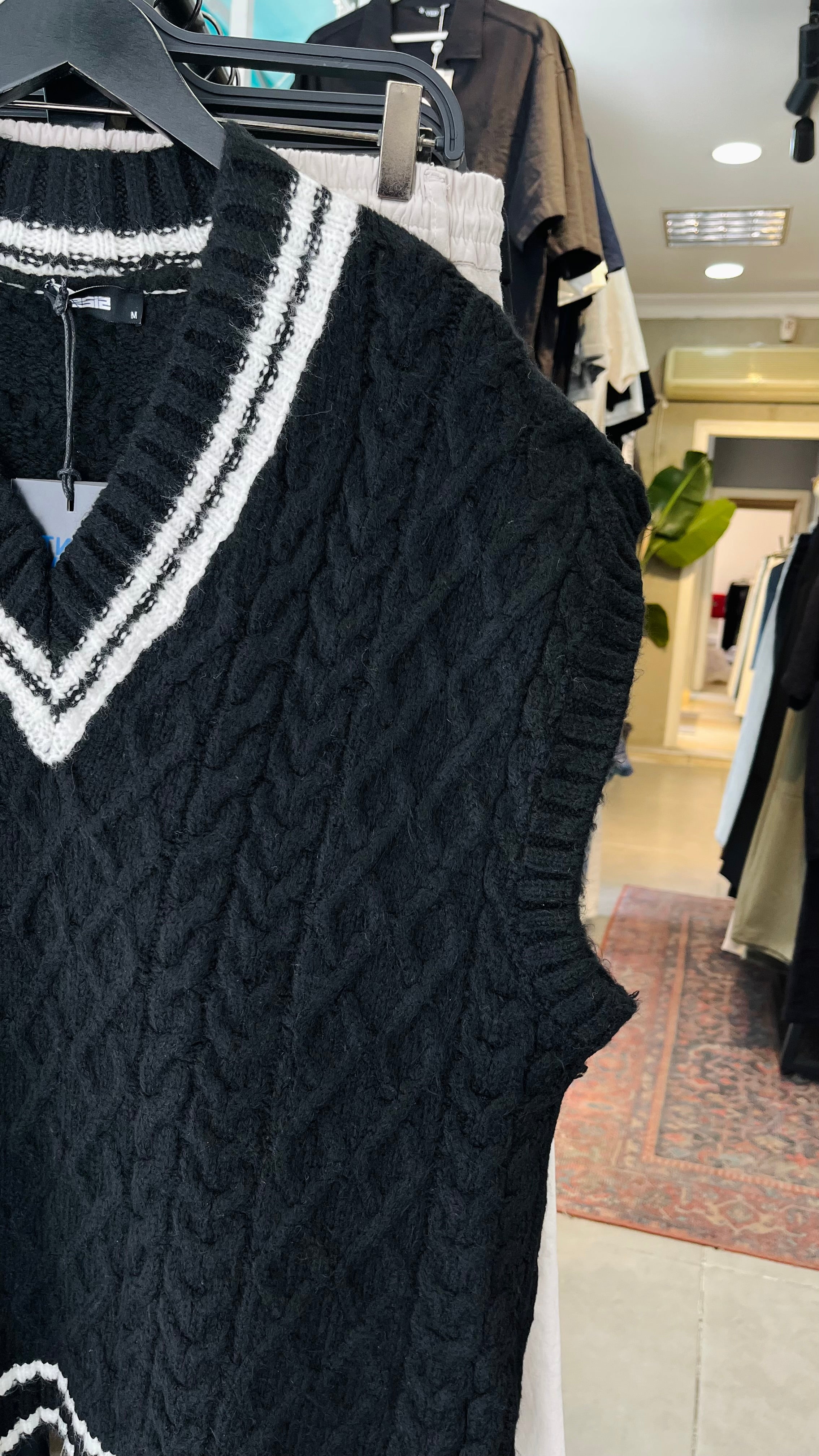 Oversize Çift Renk Siyah Triko Süveter 7003