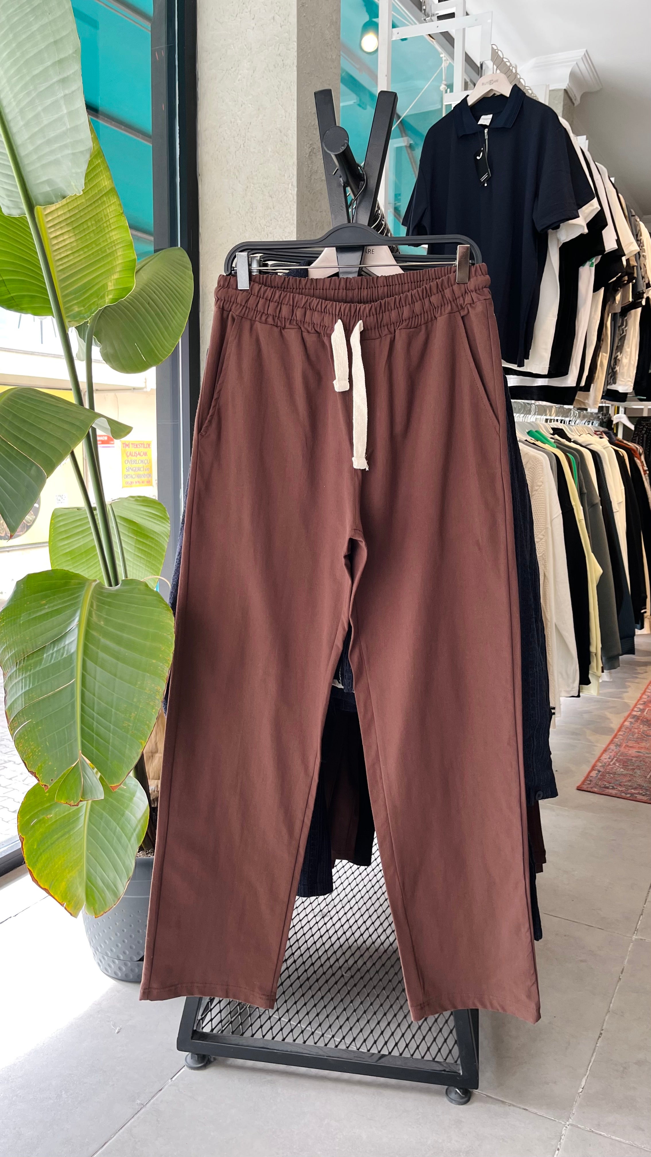 Erkek Baggy Keten Pantolon - Kahverengi 6100