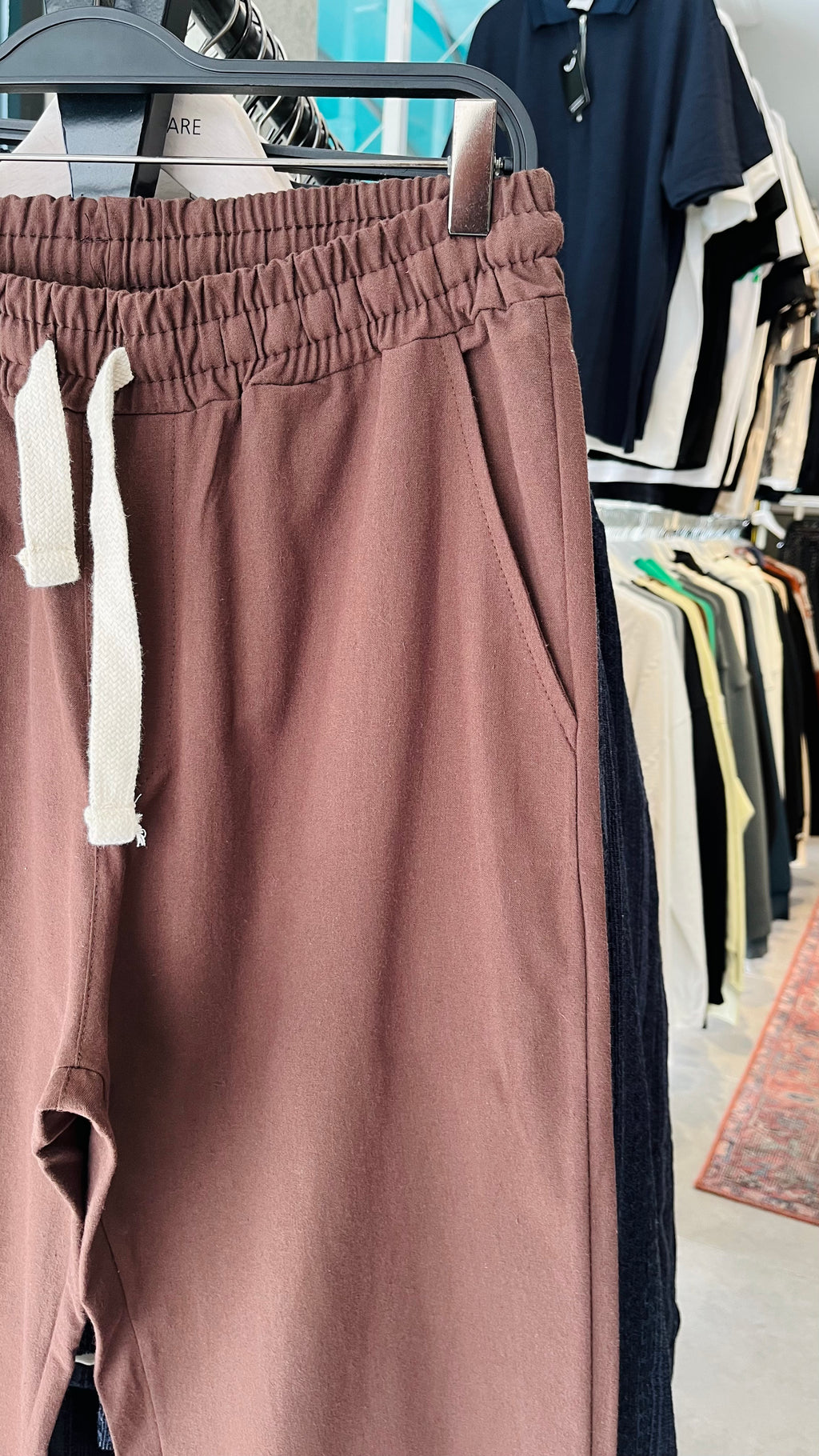 Erkek Baggy Keten Pantolon - Kahverengi 6100