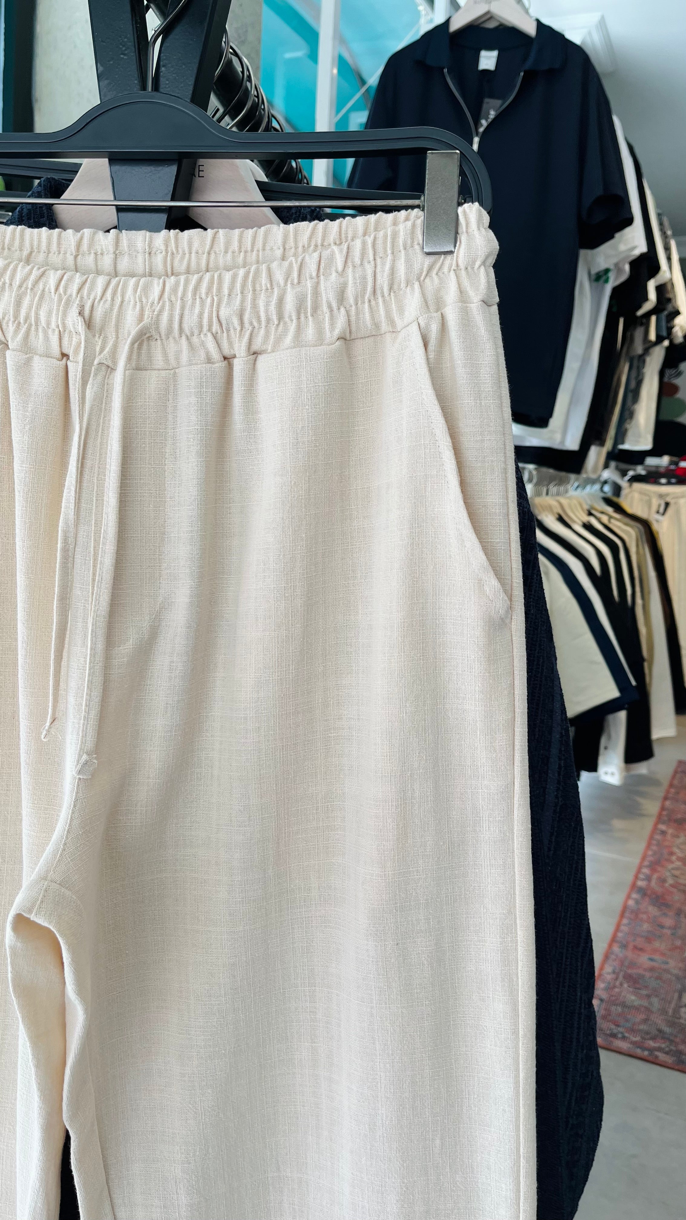 Erkek Baggy Keten  Pantolon - Bej 6101