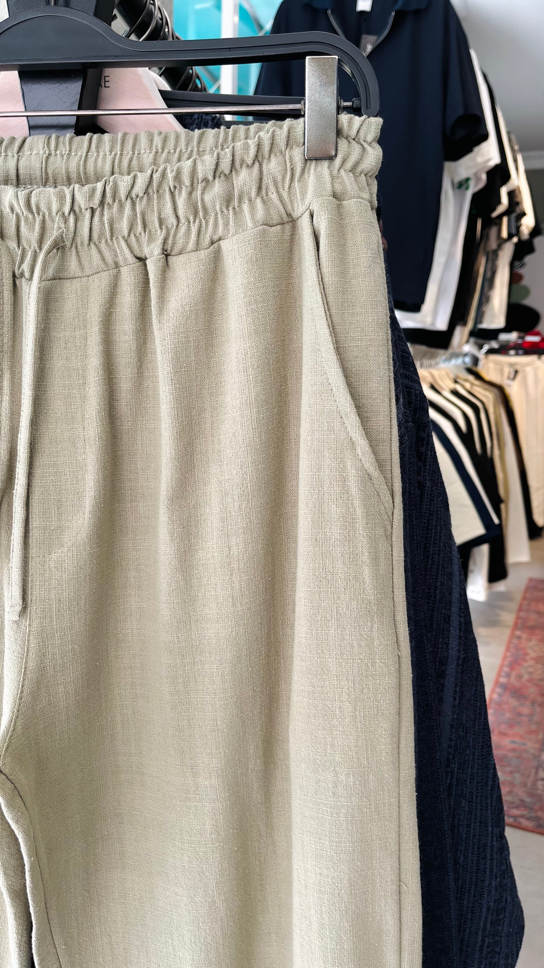 Erkek Baggy Keten Pantolon - Çağla Yeşili 6102