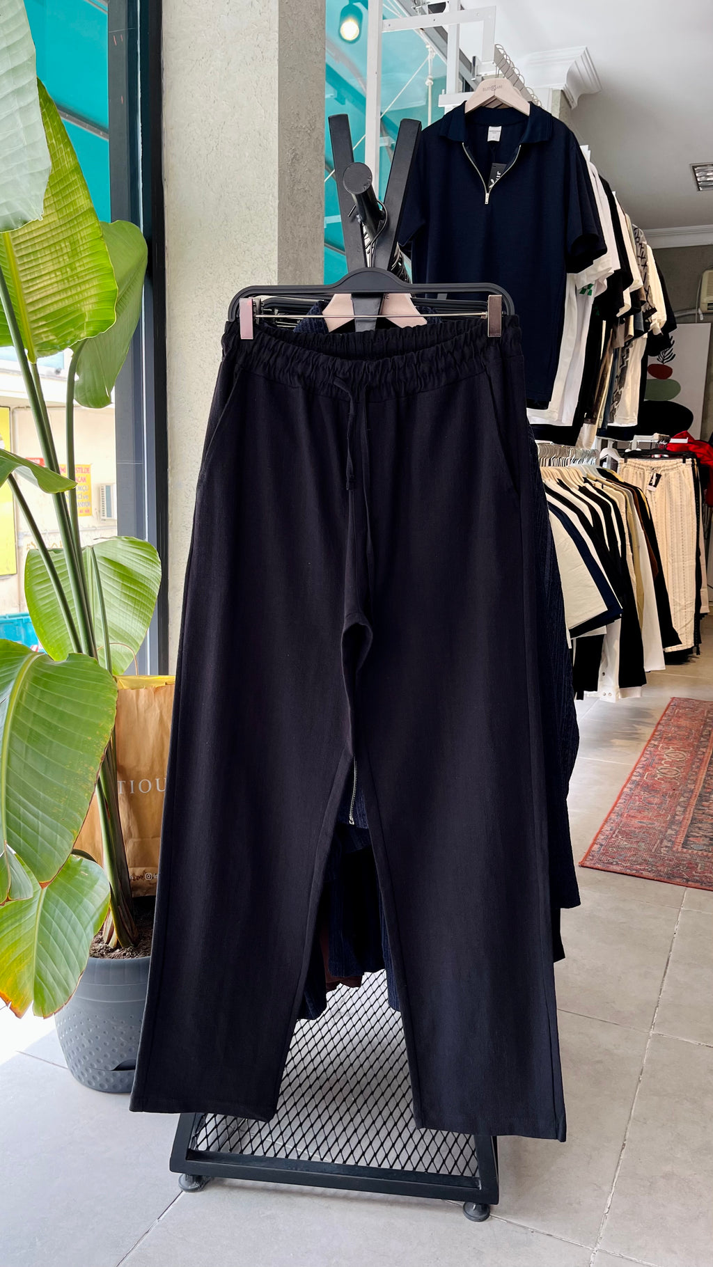 Erkek Baggy Keten Pantolon - Siyah 6103