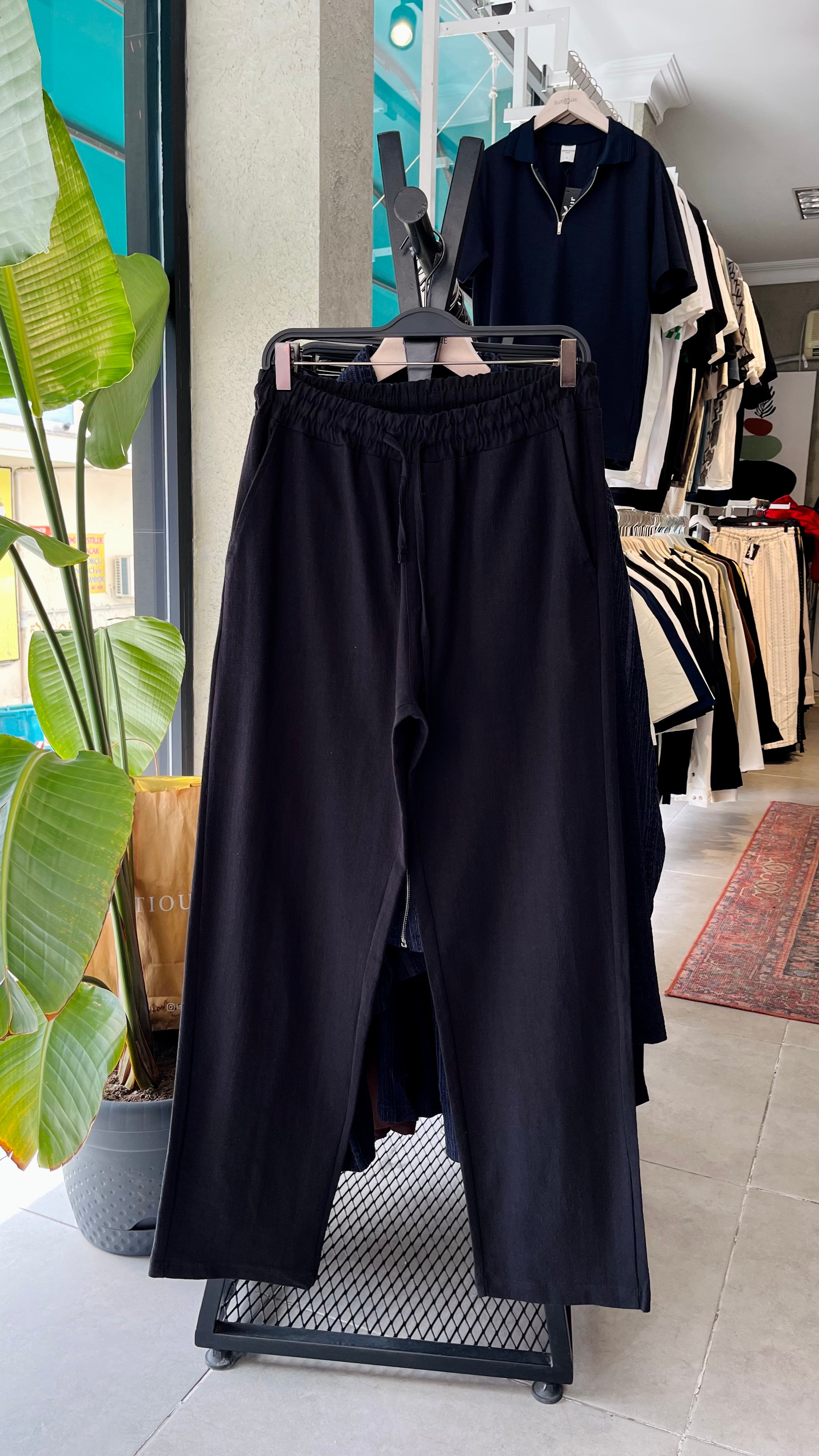 Erkek Baggy Keten Pantolon - Siyah 6103