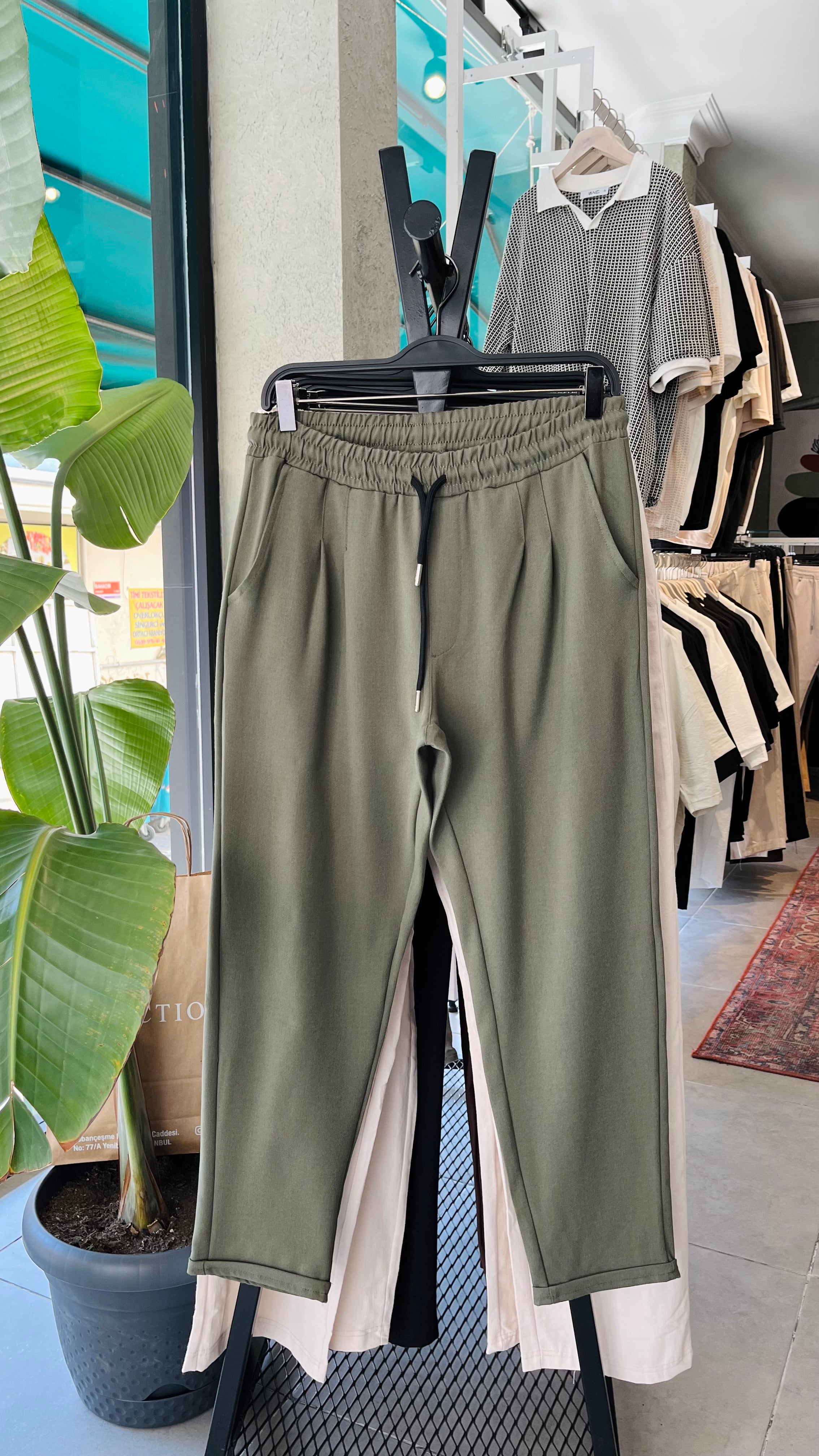 Erkek Duble Paça Rahat Kalıp Pantolon - Haki 6109