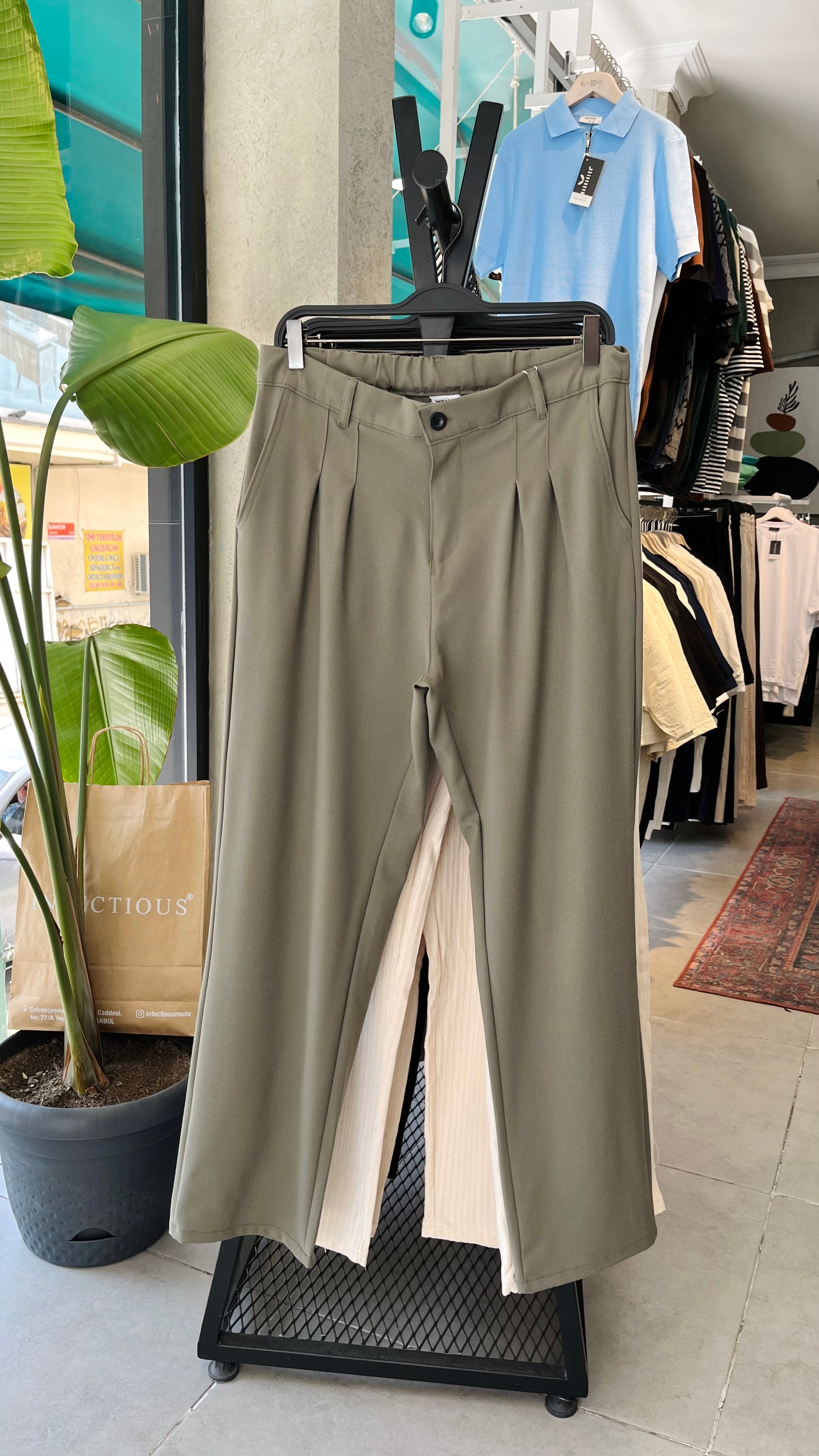Erkek Baggy Kumaş Pantolon - Haki 6117