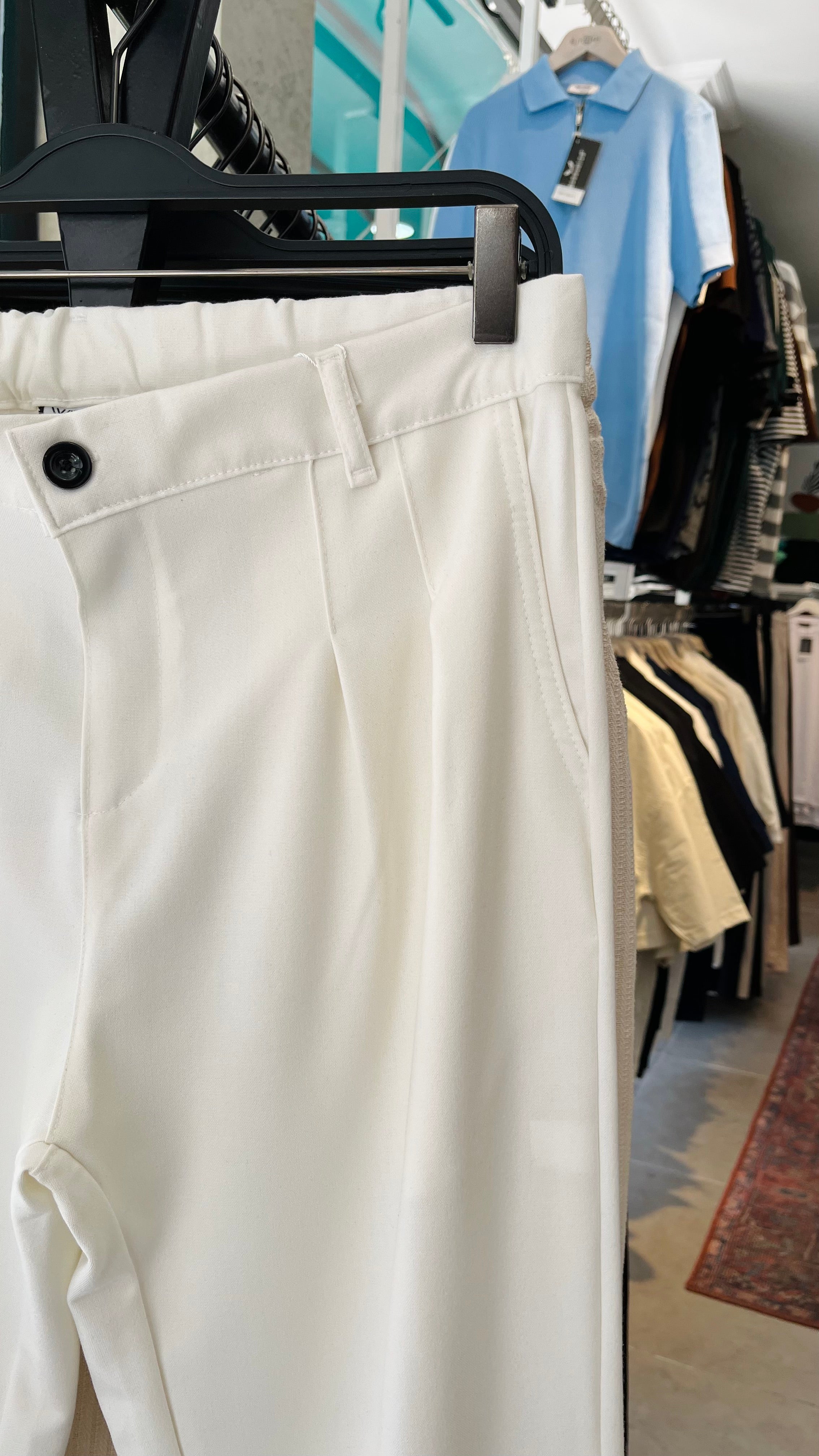 Erkek Baggy Kumaş Pantolon - Beyaz 6118